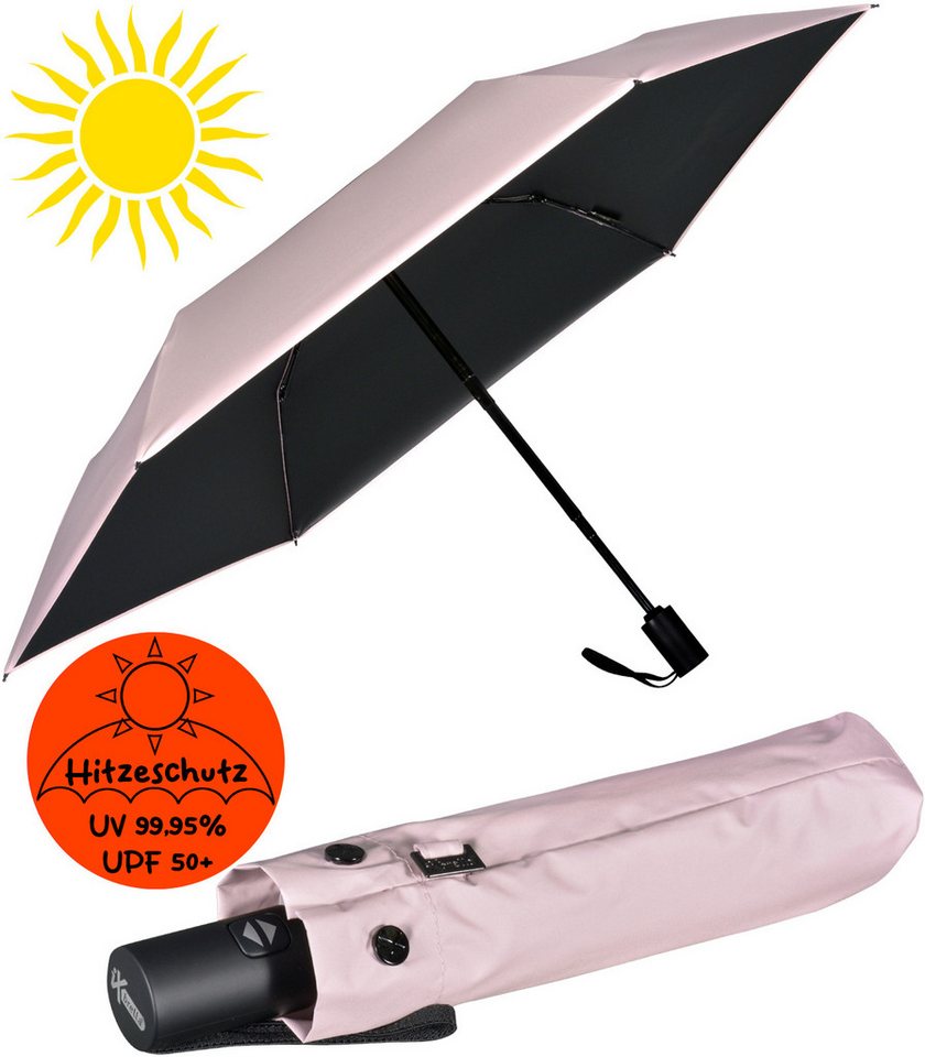 iX-brella Taschenregenschirm Sonnen-Regenschirm mit UPF 50+, UV-Hitze-Schutz, für Damen, mit Auf-Zu-Automatik, innen schwarz