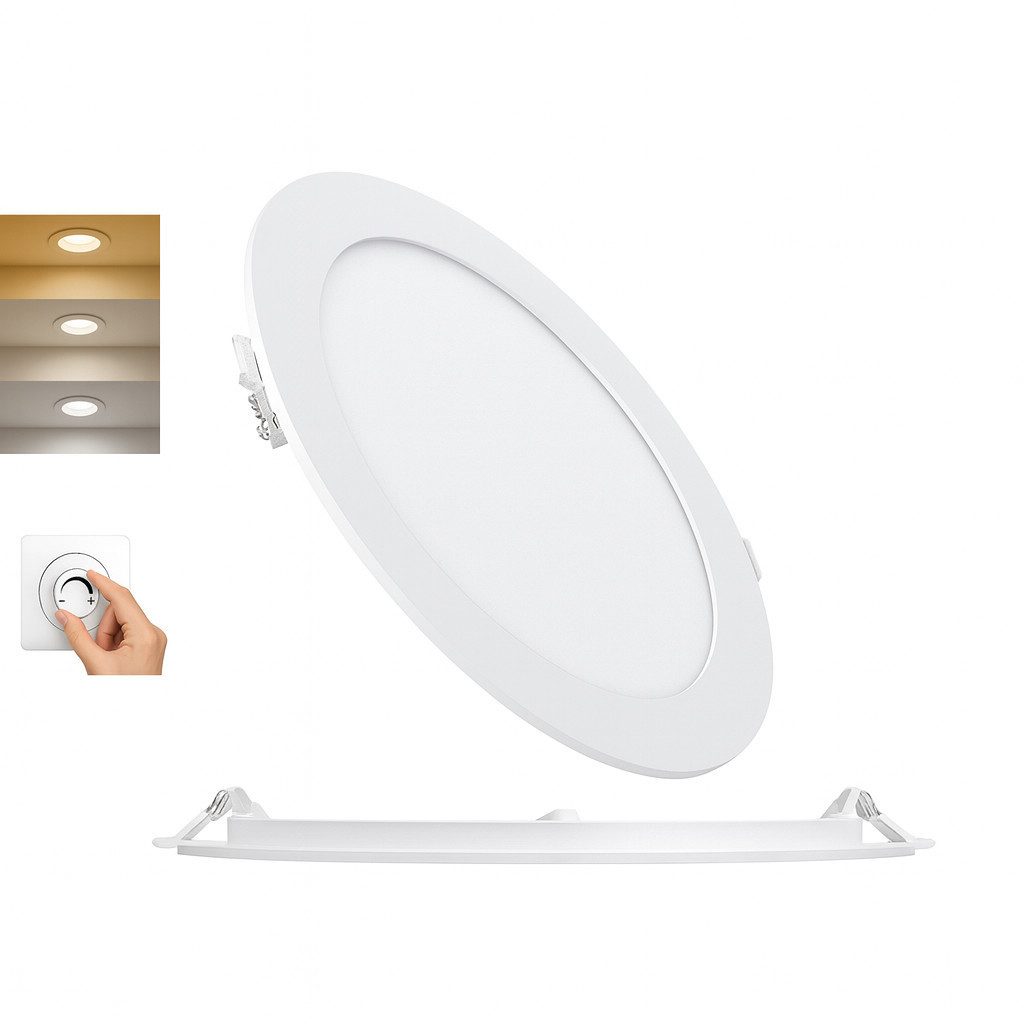 Braytron LED Einbaustrahler LED Panel Einbauspot Dimmbar 18W Ultraflach 26 mm Rund Weiß, LED fest integriert, Neutralweiß, Kaltweiß, Warmweiß