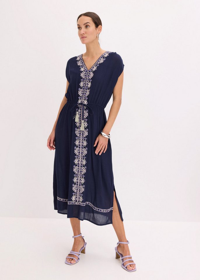 bonprix Midikleid aus Viskose, mit feiner Stickerei, ausgestellte Passform