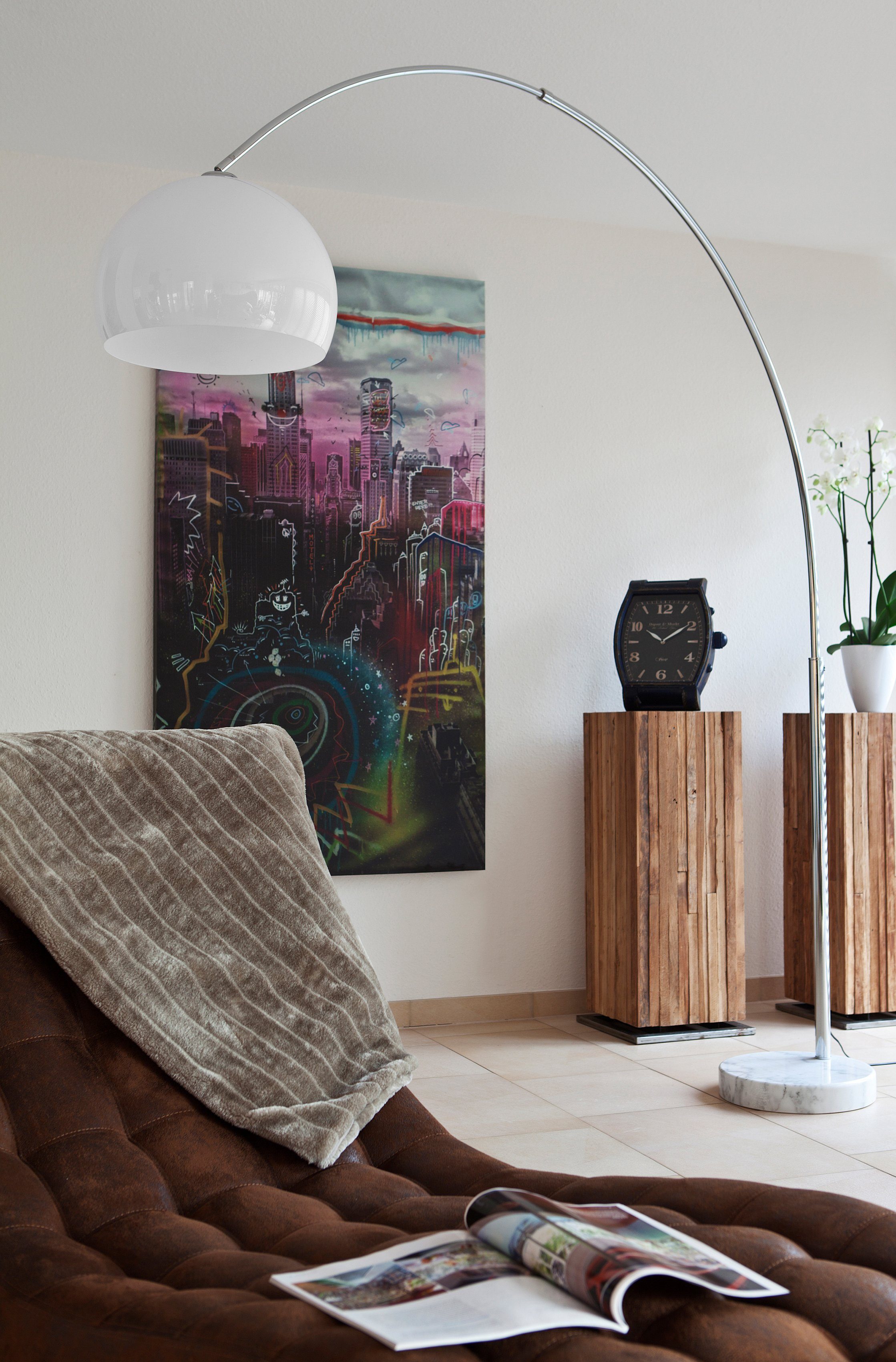 SalesFever Bogenlampe, Dimmer, ohne Leuchtmittel, Höhenverstellbar und mit Dimmschalter, echter Marmorfuß