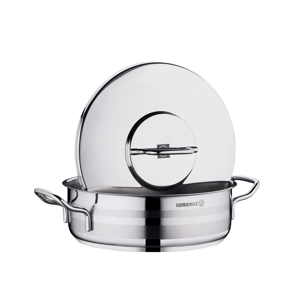 Korkmaz Kochtopf Astra2 Low Casserole, Edelstahl 18/10 (2-tlg), 32 x 9 cm, 7 L, Edelstahl-Kochtopf mit Deckel