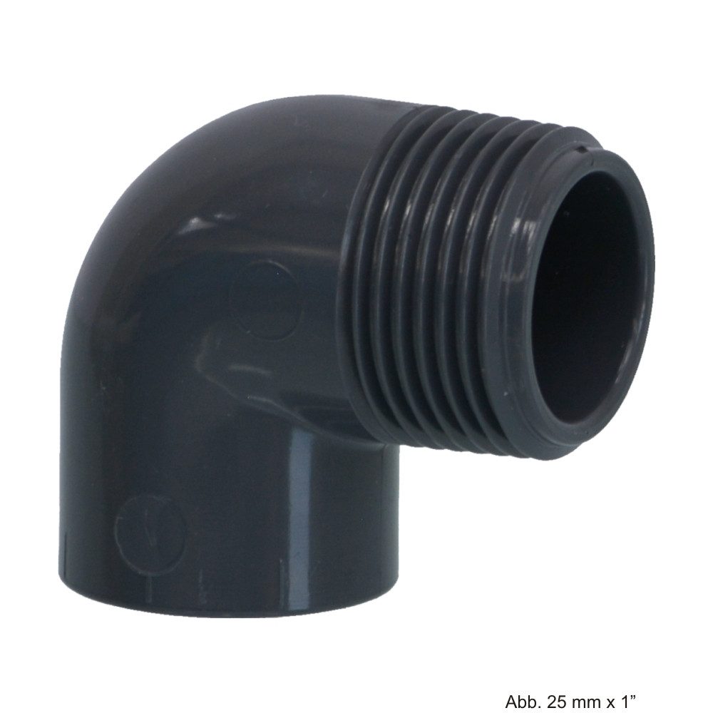 bevo Wasserrohr PVC-U Winkel 90°, Klebemuffe x AG, 10 bar, 50 mm x 2"