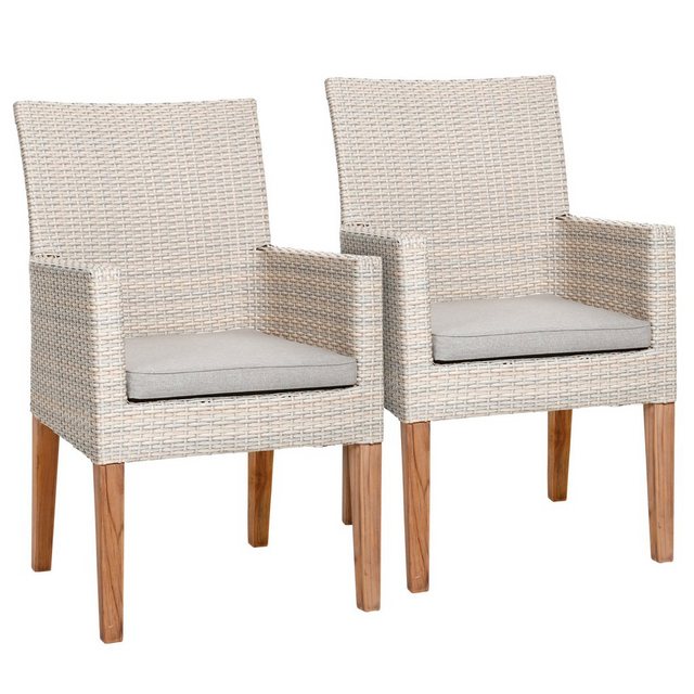 BEST Loungesessel Alicante, (2er-Set), Polyrattan/Teakholz, inkl. Auflage