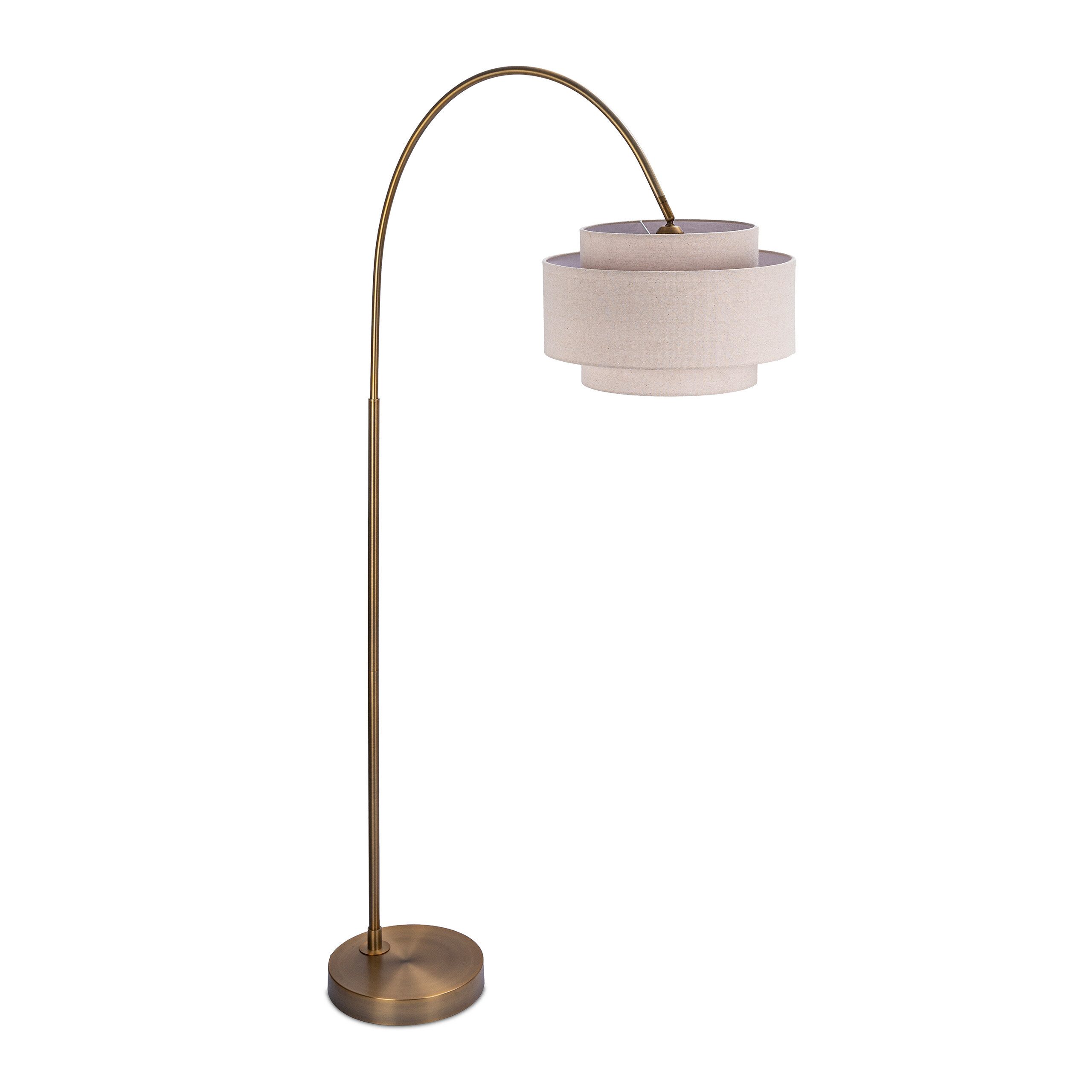relaxdays Stehlampe Bogenförmige Stehlampe Metall & Stoff, Ein- und Ausschalten per Fußschalter, Ohne Leuchtmittel, Weiß/Gold