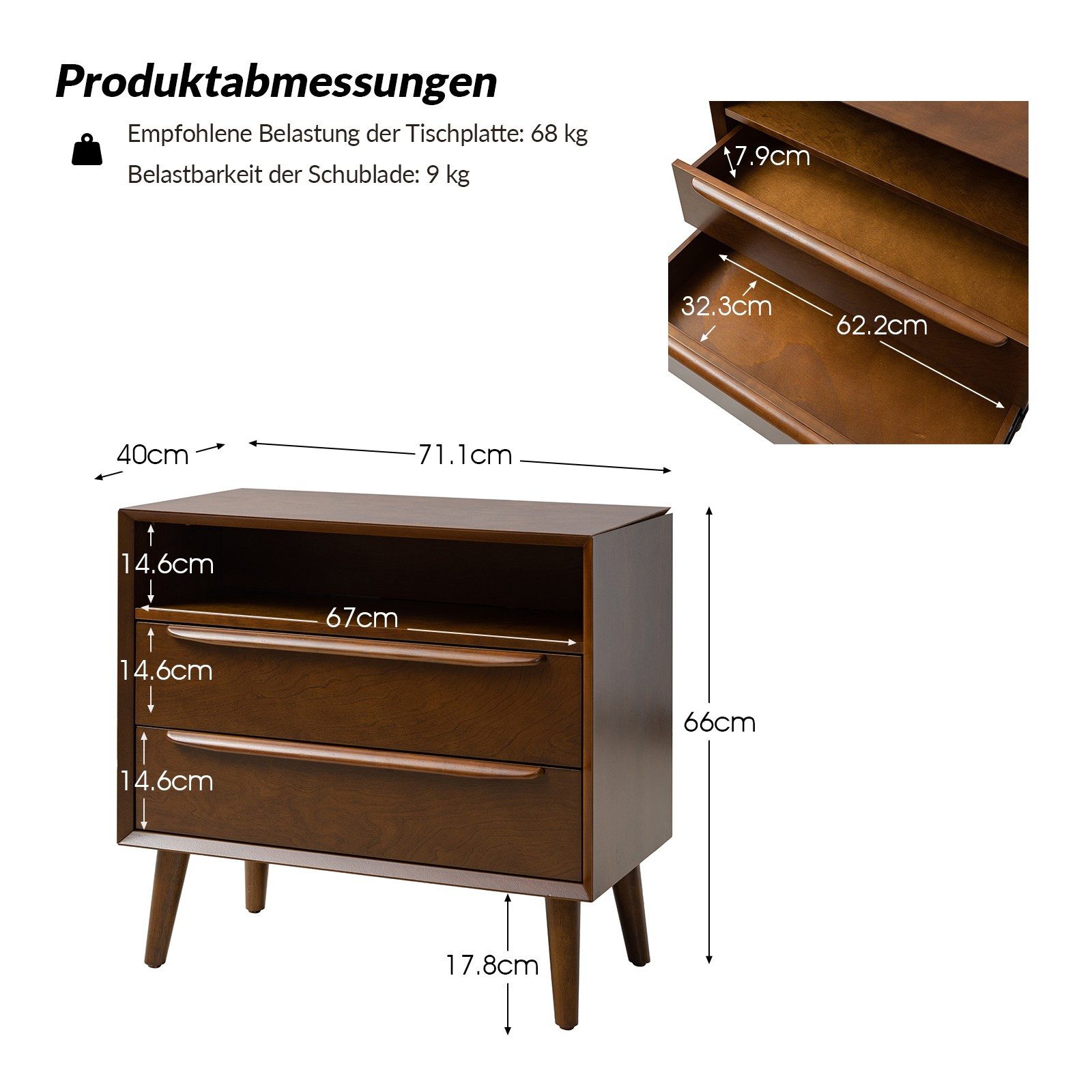 HULALA HOME Nachttisch mit 2 Schubladen günstig online kaufen