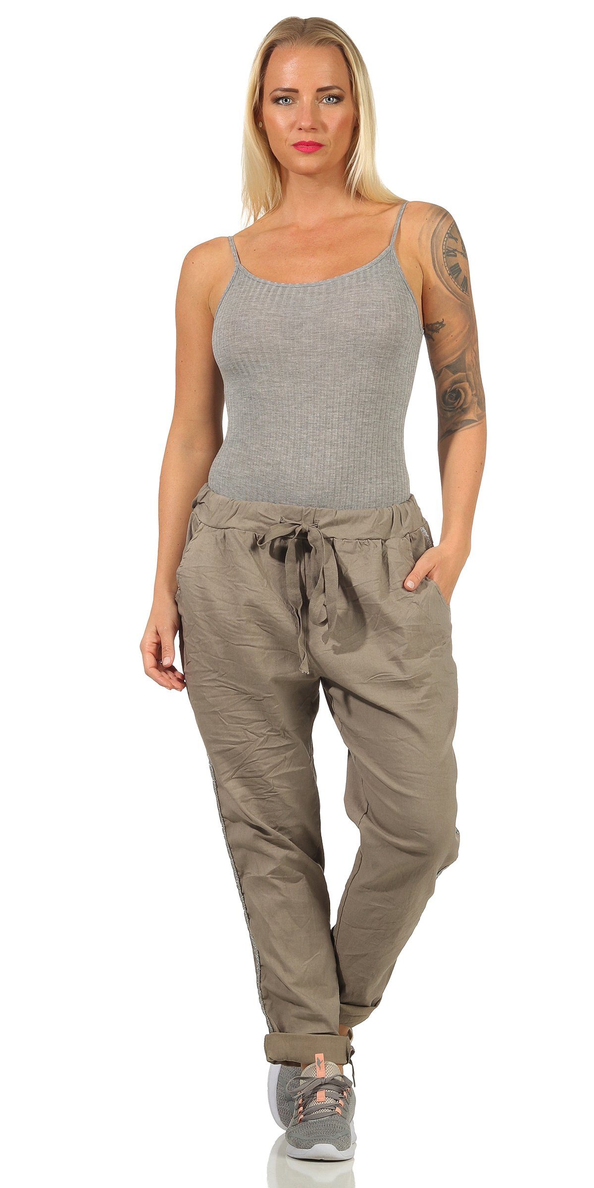 Mississhop Jogginghose Damen Hose Baumwollhose mit Seitlichen Silberstreifen M.348