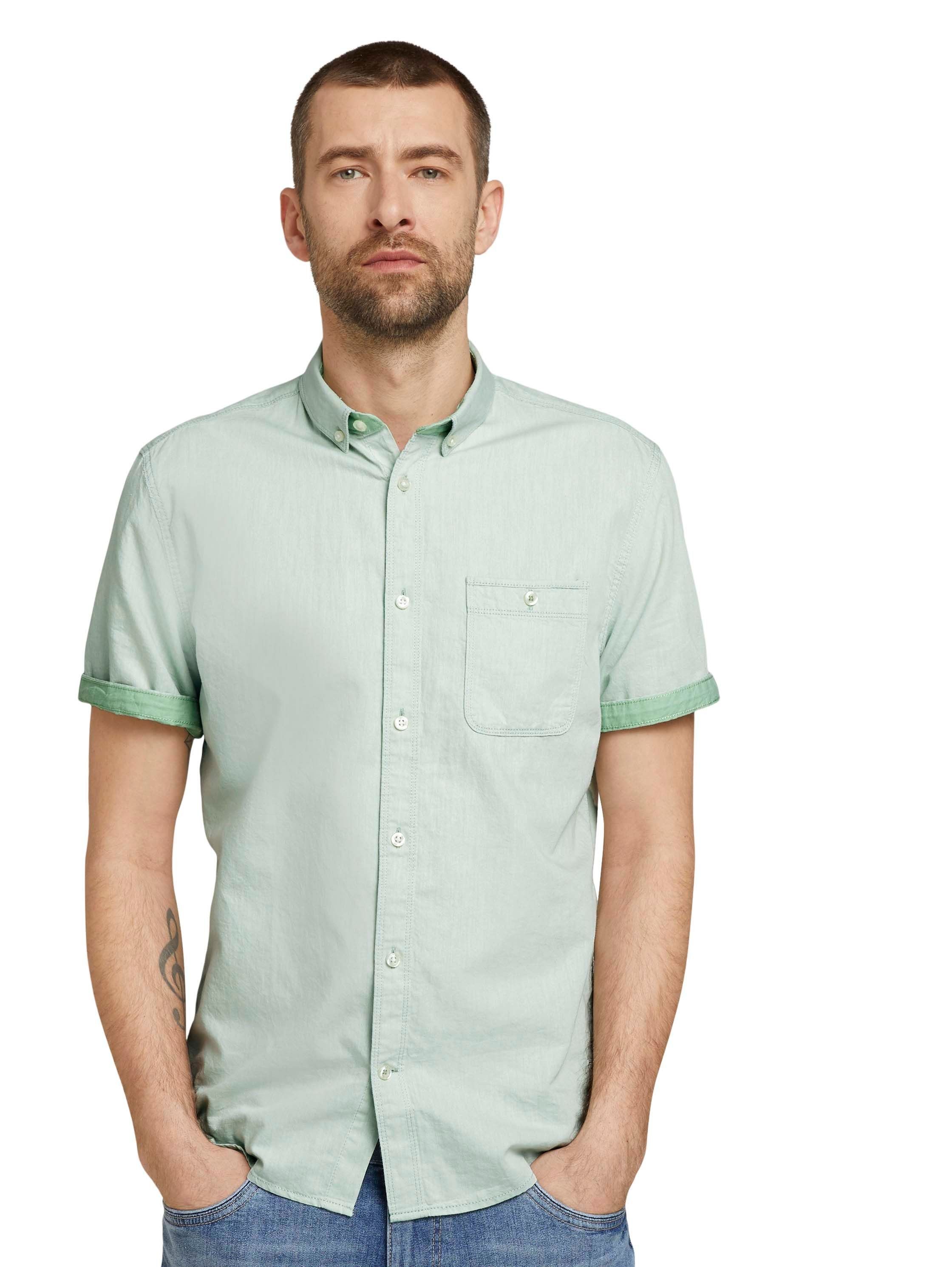 twill Kurzarmshirt face green TAILOR two TOM white