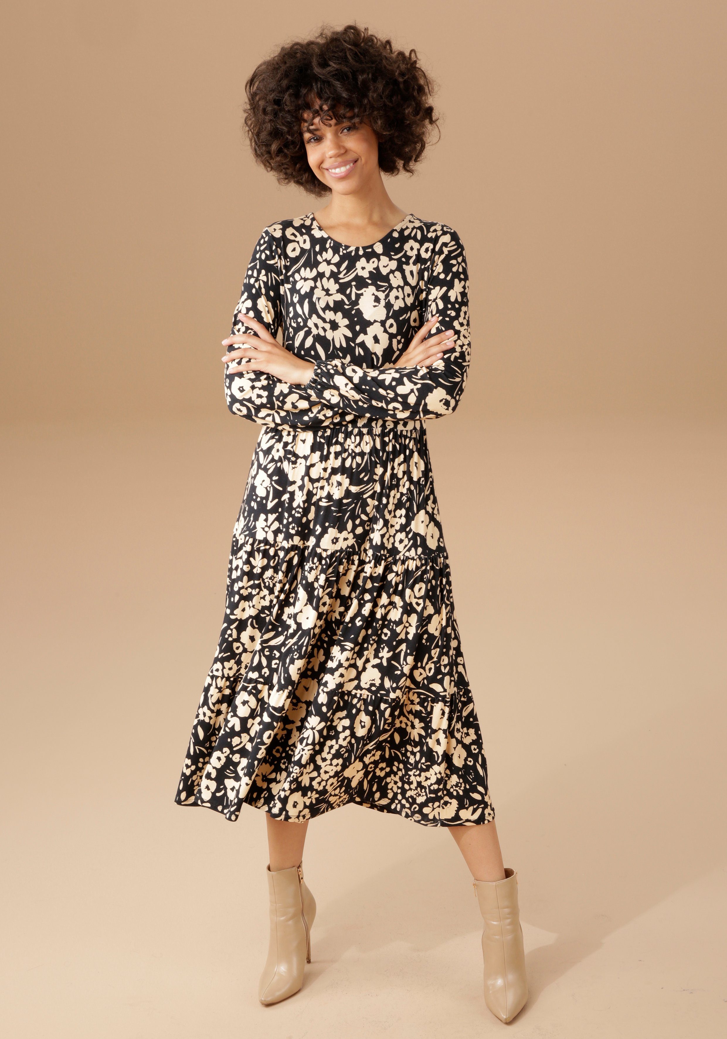 Aniston CASUAL Jerseykleid mit abstraktem Blumendruck | Jerseykleider