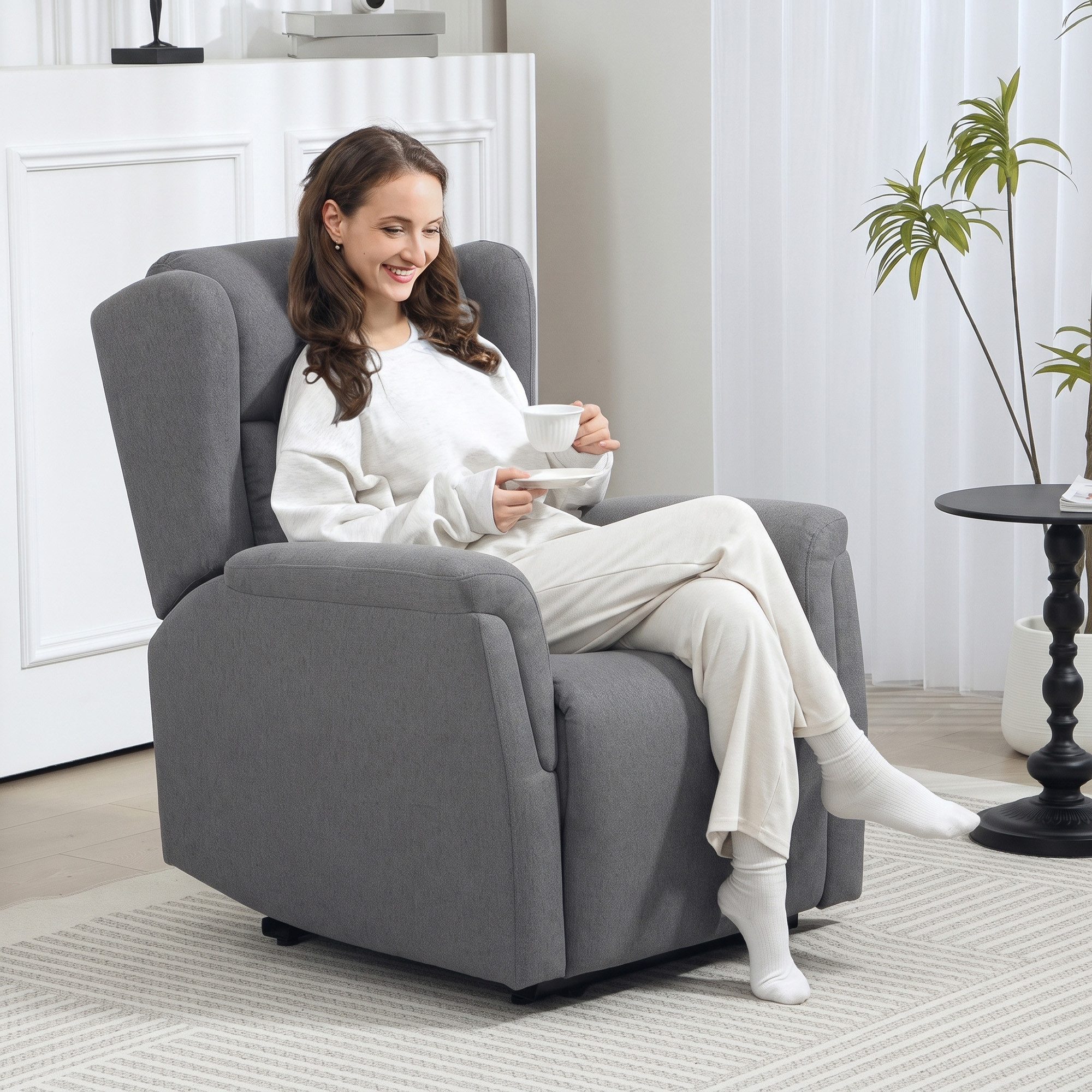 HOMCOM Relaxsessel Fernsehsessel Liegesessel mit Liegefunktion und Fußstütze (TV-Sessel mit Taschenfederkern, 1-St., Ruhesessel), für Wohnzimmer, Schlafzimmer, Dunkelgrau