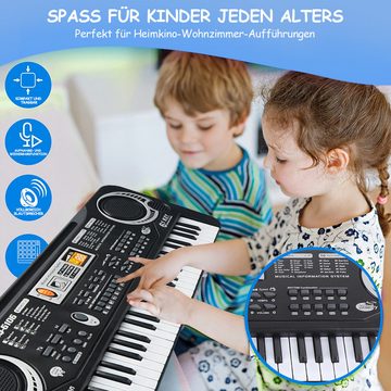 Cbei Digitalpiano Keyboard Digitalpiano Kinder-Keyboard mit 61 Tasten und Mikrofon (Mit Tastatur 61 Tasten+1 x Adapter (EU)+1 x USB-Kabel+1 x Mikrofon, mit 6 Demo-Liedern in Englisch), 16 Klangfarben, 10 Rhythmen, 8 Percussion-Instrumenten, 2 Lernfunktion