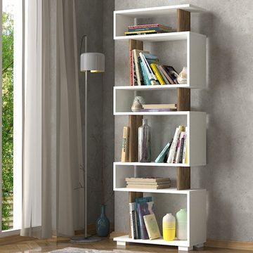 moebel17 Standregal Bücherregal Blok Weiß Walnuss, mit ausgefallenem Design