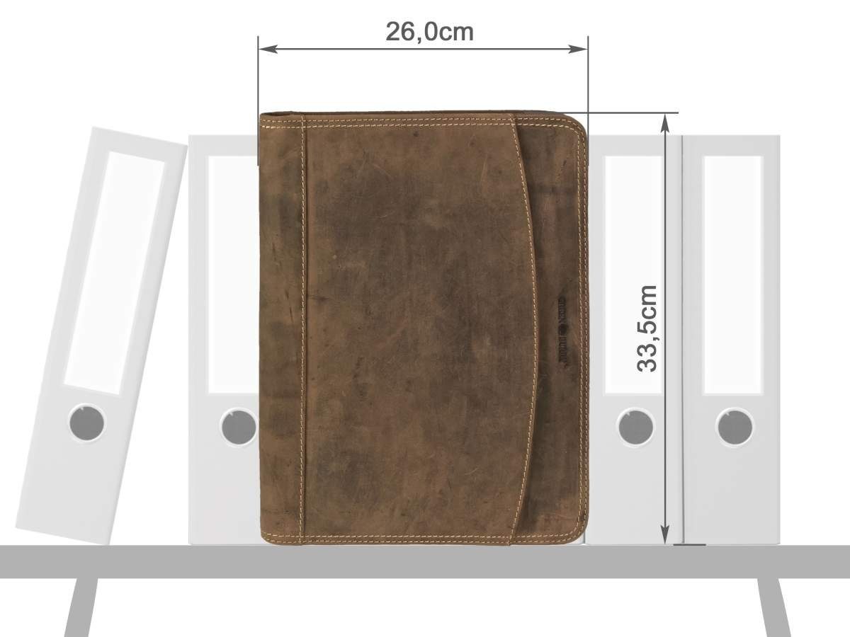 Greenburry Schreibmappe "Vintage" Leder antikbraun Konferenzmappe 26x33x2,5cm, Business-Mappe, A4, Reißverschluss