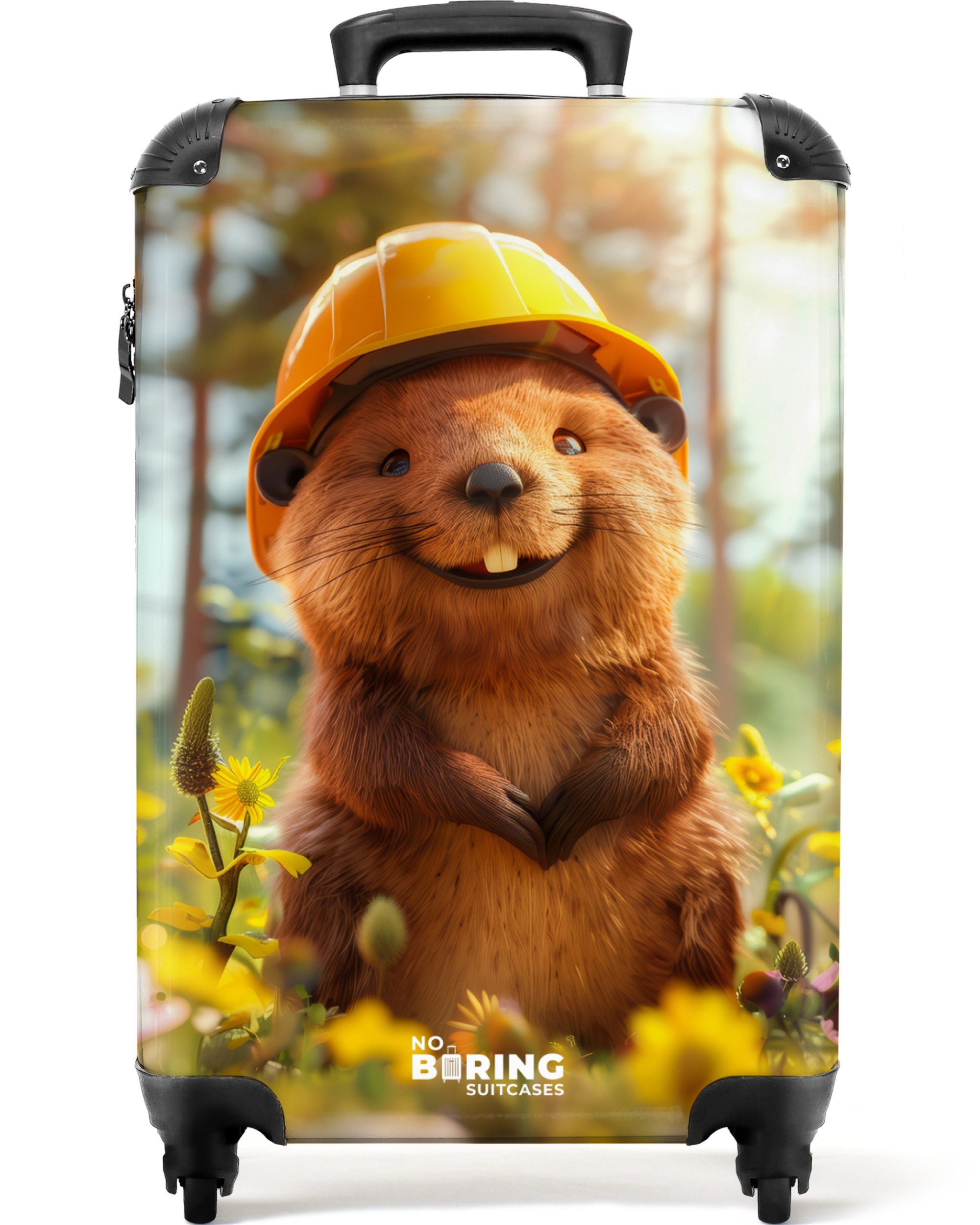Kinderkoffer Lächelnder Biber mit Bauhelm in der Natur 55x35x20cm