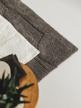 Badematte Nehir benuta, Höhe 6 mm, Baumwolle, rechteckig, 100% Baumwolle, handgeknüpft, Abstrakt, Minimalistisch, Badezimmer
