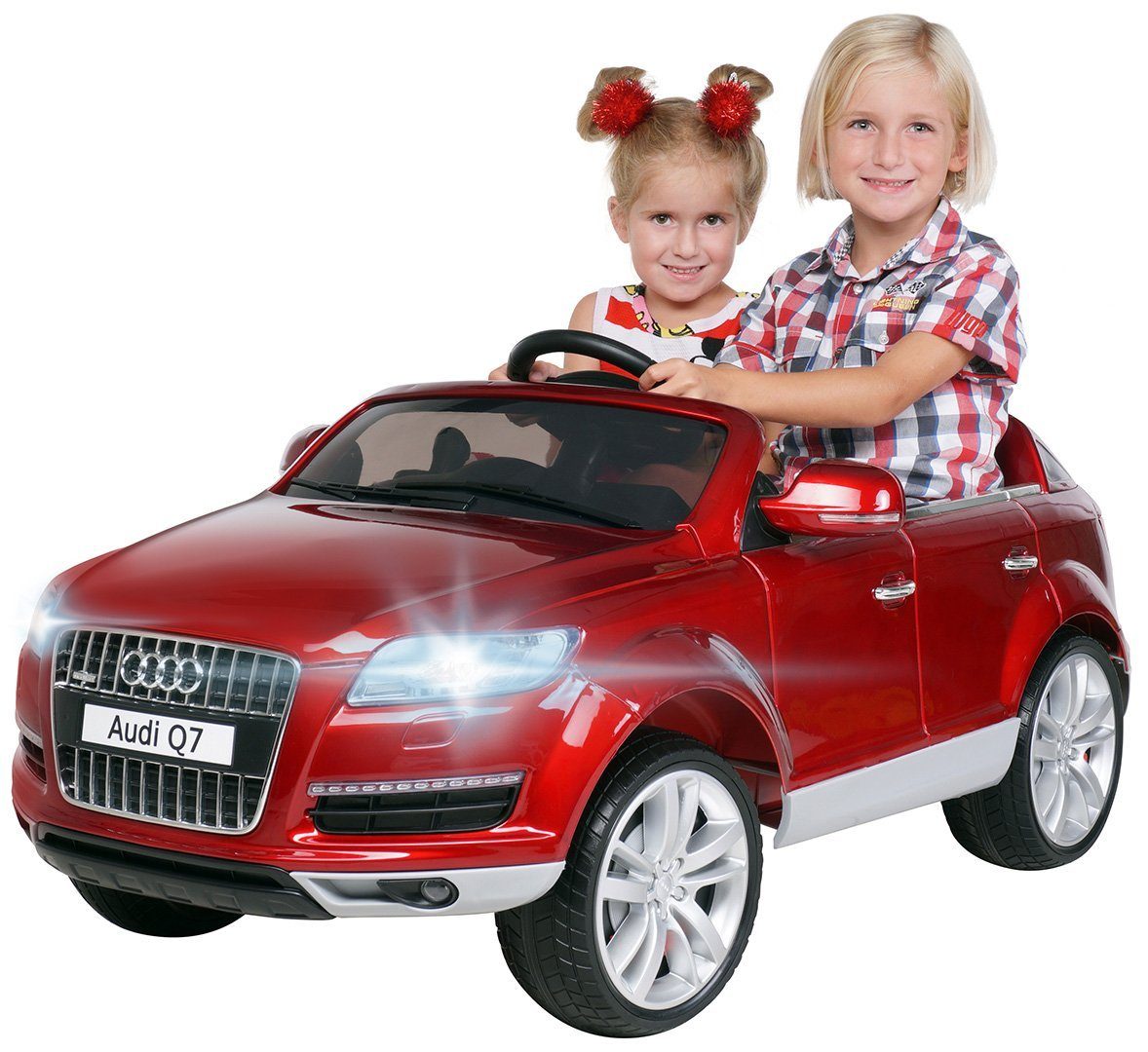 Elektro-Kinderauto Actionbikes Audi Elektroauto Q7 35 lackiert kg, 12 x 4L, Elektro 2 Motors Kinder Kinder Volt - Motoren Belastbarkeit Fahrzeug Rot Sicherheitsgurt (2-tlg), Fernbedienung Auto