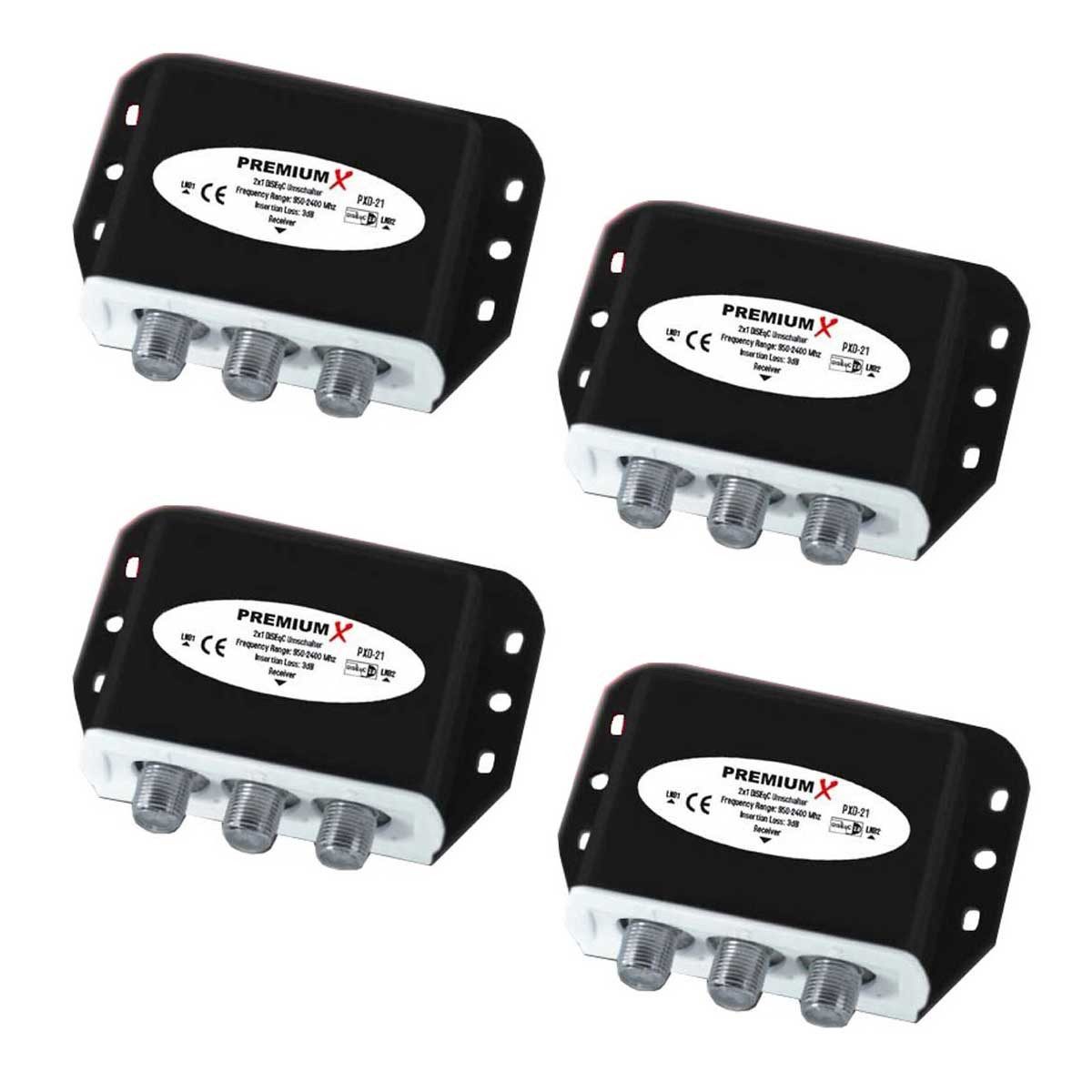 PremiumX SAT-Multischalter 4x DiSEqC Schalter 2/1 2.0 SAT Umschalter 2zu1 Switch 2-1 DVB-S DVB-S2