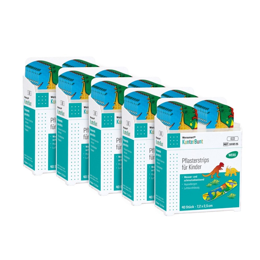 Werosmart® Wundpflaster KunterBunt Pflasterspender-Einsätze 7,2 x 2,5 cm (5 Einsätze, 200 St), Pflasterstrips