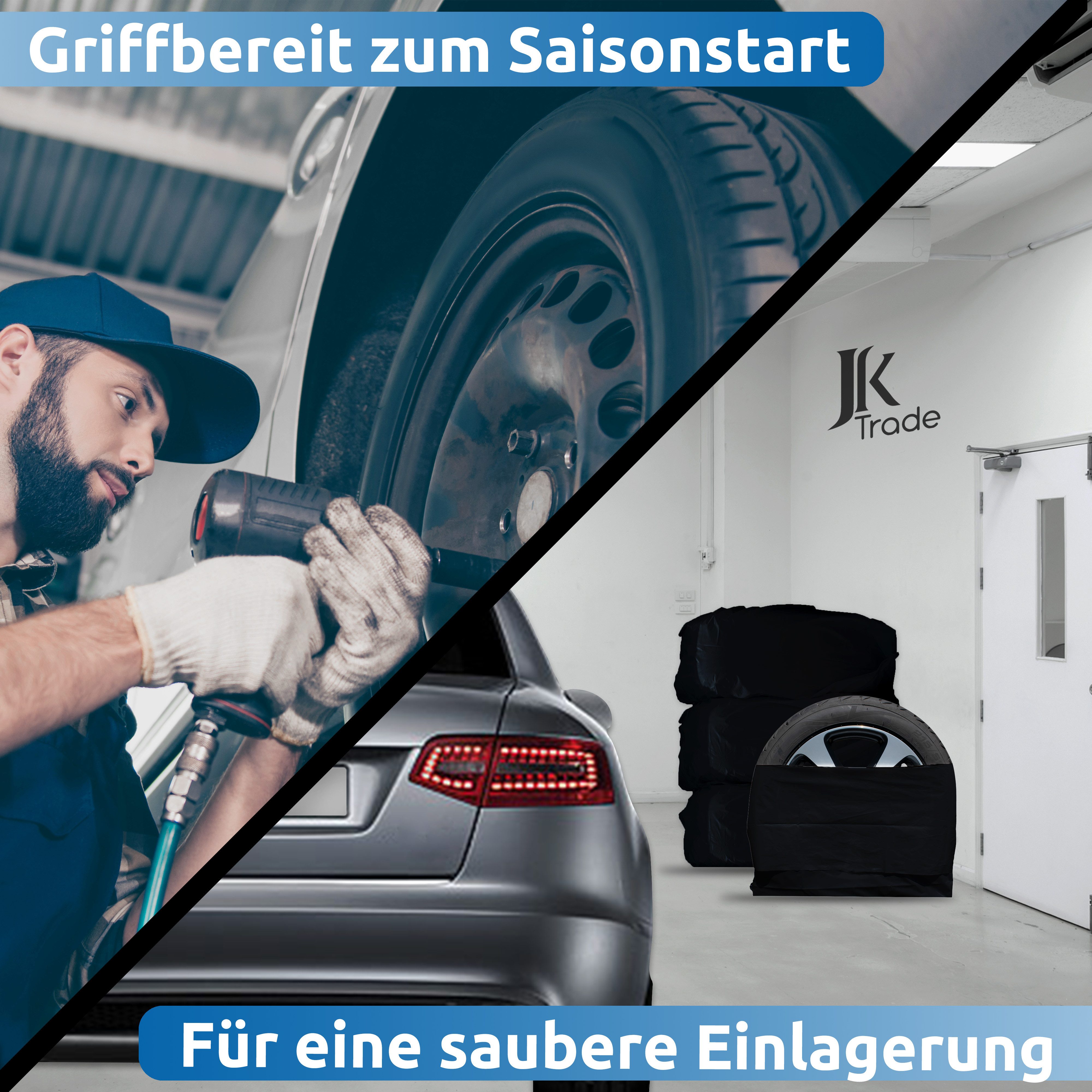 JK Trade Reifentasche - Reifentüten extra stabil, Felgentasche (4´er Pack, Schwarz, Weiß, Grau), hochwertiger LDPE-Kunststoff, Reifensäcke für Sommer- & Winterr – Bild 3 von 5