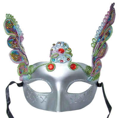 Das Kostümland Verkleidungsmaske Augenmaske Florenz mit bunten Pailletten Silber
