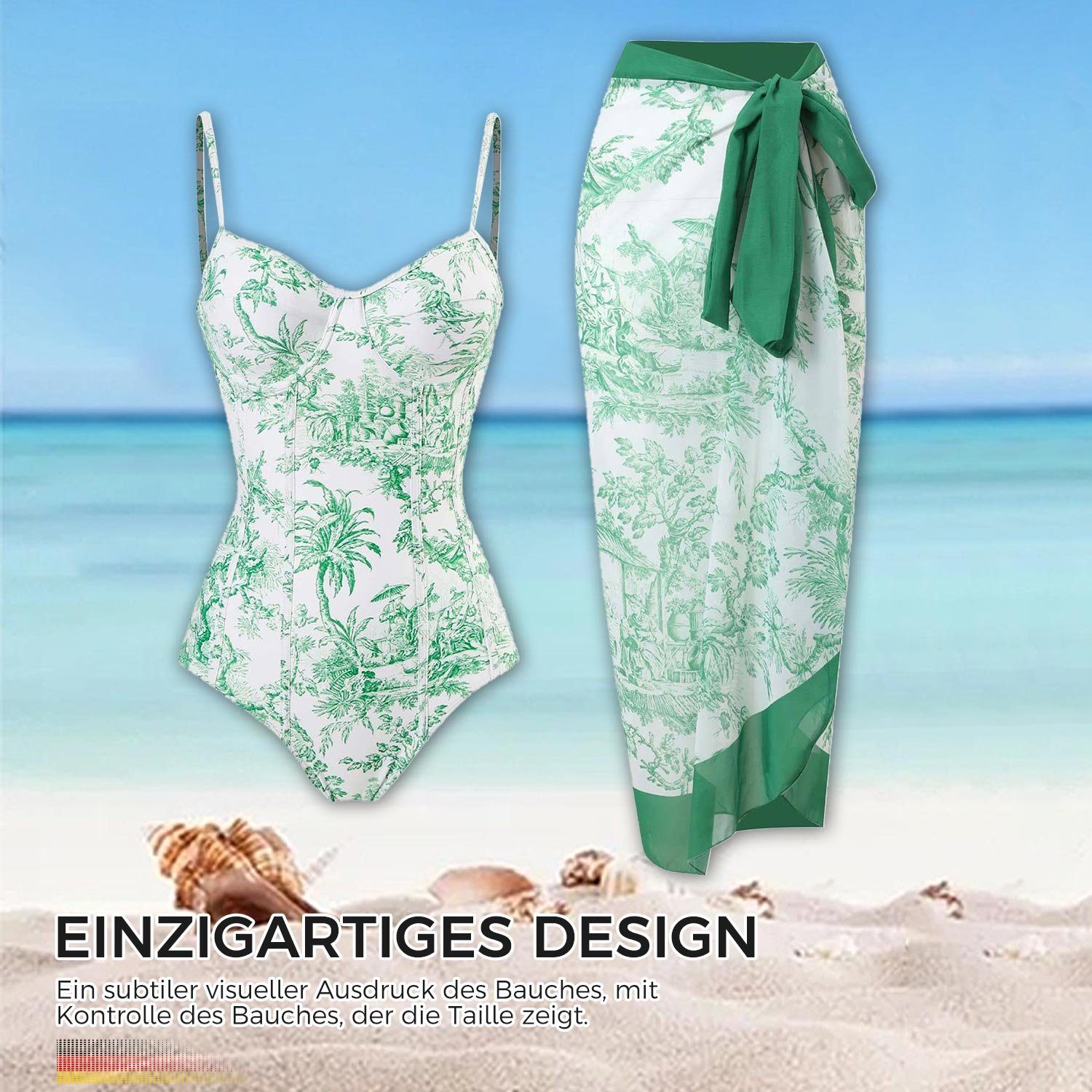 MAGICSHE Badeanzug Einteiliger Badeanzug für Sexy bedruckter ups+1 High grün Sport Waisted Push Damen Badeanzug Set Vintage Badeanzug