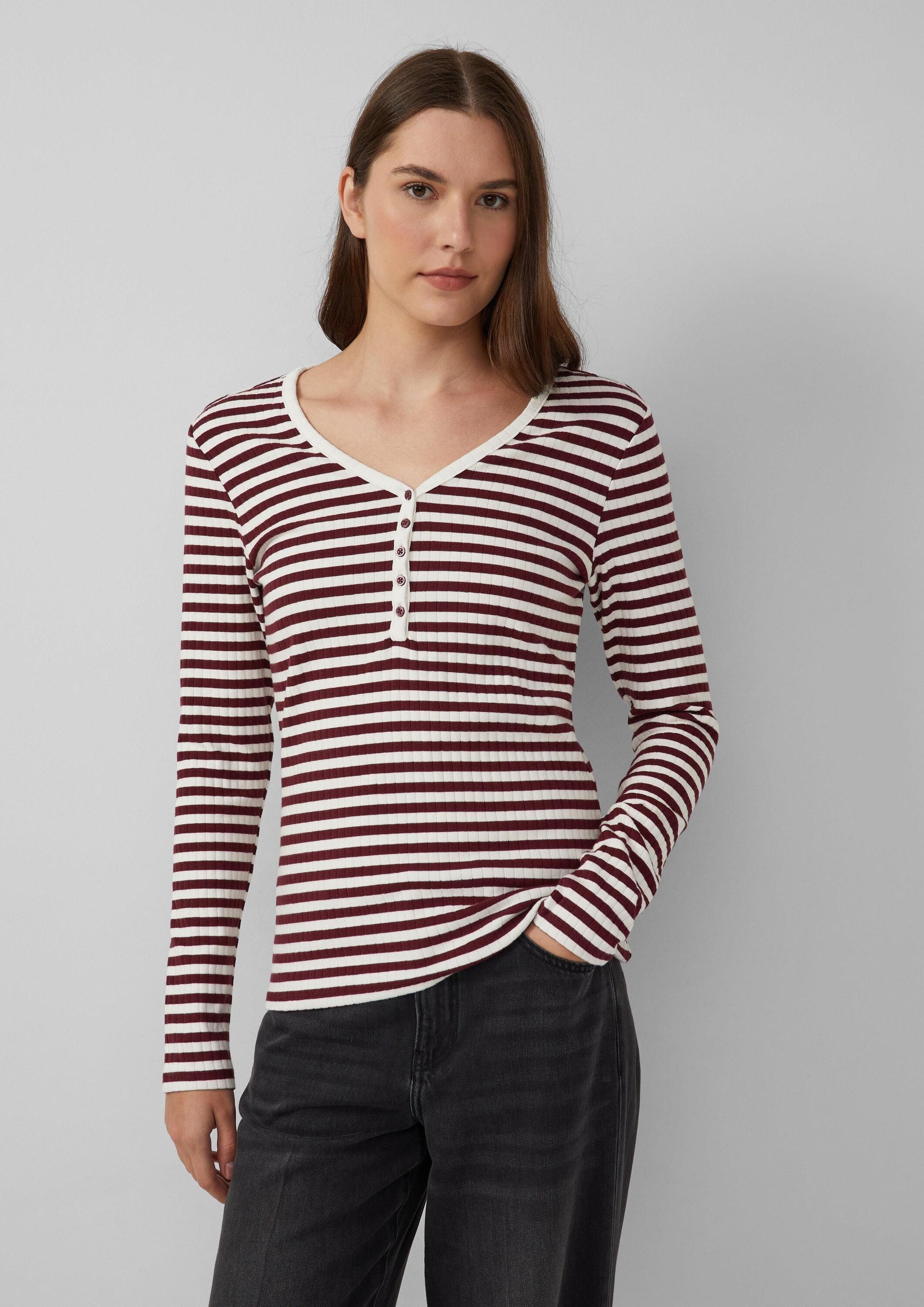 s.Oliver Langarmshirt T-Shirt Ripp-Langarmshirt mit Knopfleiste im Slim Fit günstig online kaufen