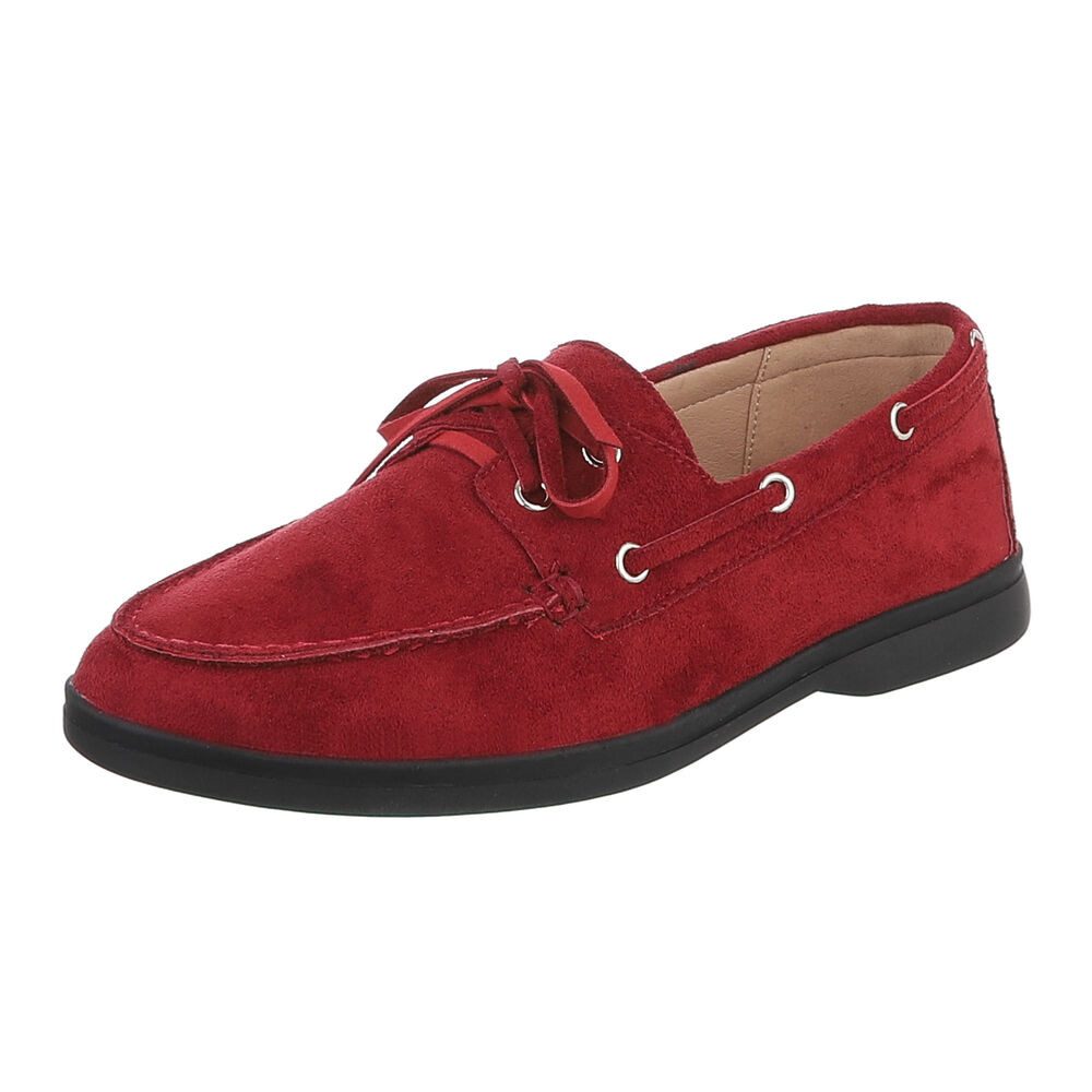 Ital-Design Damen Schnürschuh mokassin-inspiriert komfortabel Slipper (92699398) Blockabsatz Mokassins in Weinrot