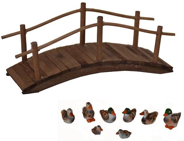 Krippen-Zubehör Holzbrücke und Entenset, Weihnachtsdeko