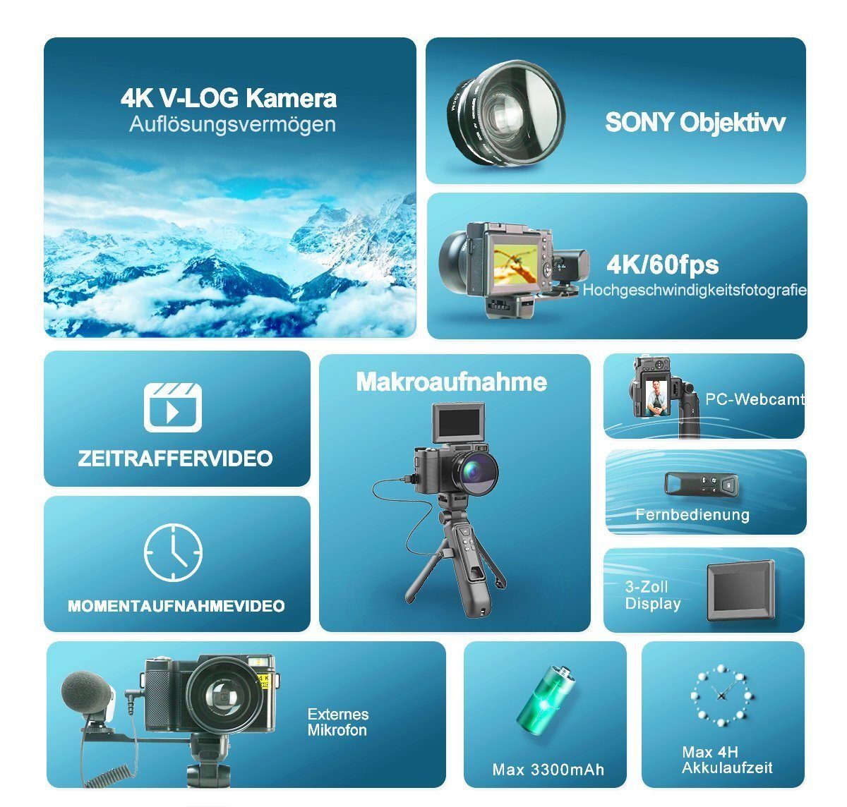 Touchscreen,48 Kompaktkamera 4K-HD-Vlog-Reisekamera klappbarem 16-fach DOTMALL Mit MP, Zoom