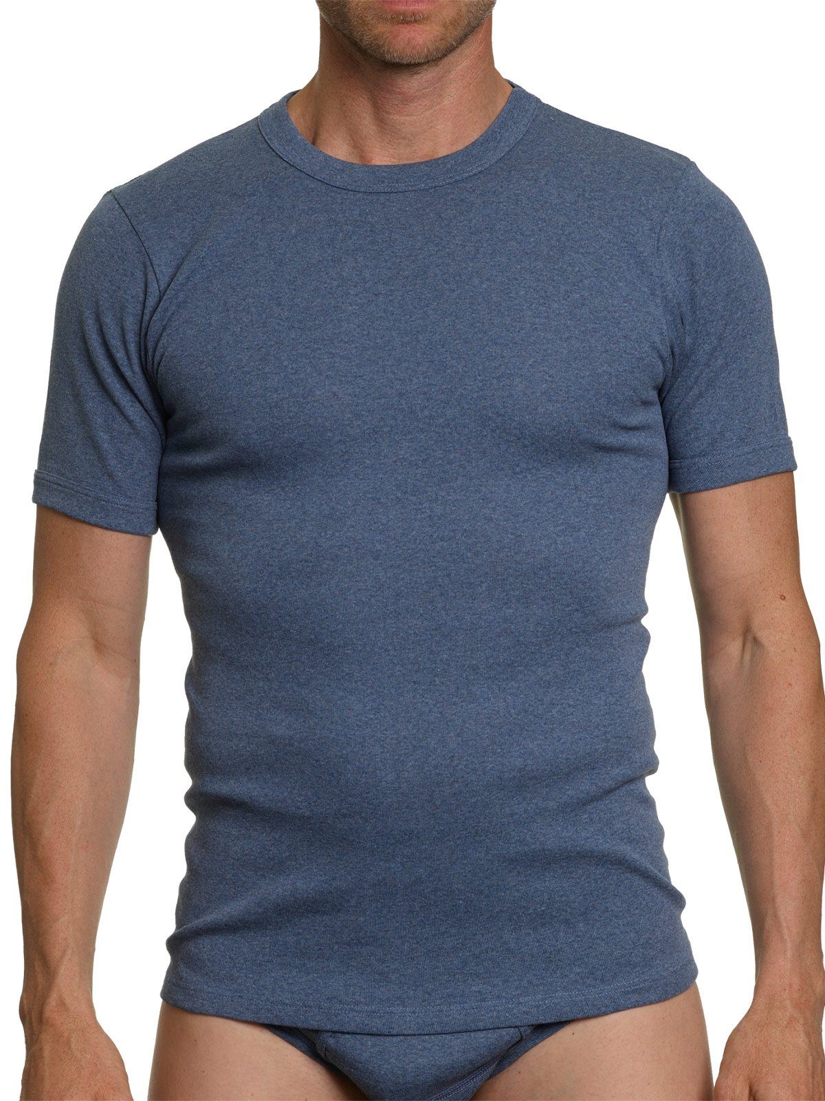 Workerwear KUMPF blau-melange Markenqualität 1-St) T-Shirt Arm Unterziehshirt 1/2 (Stück, Herren hohe