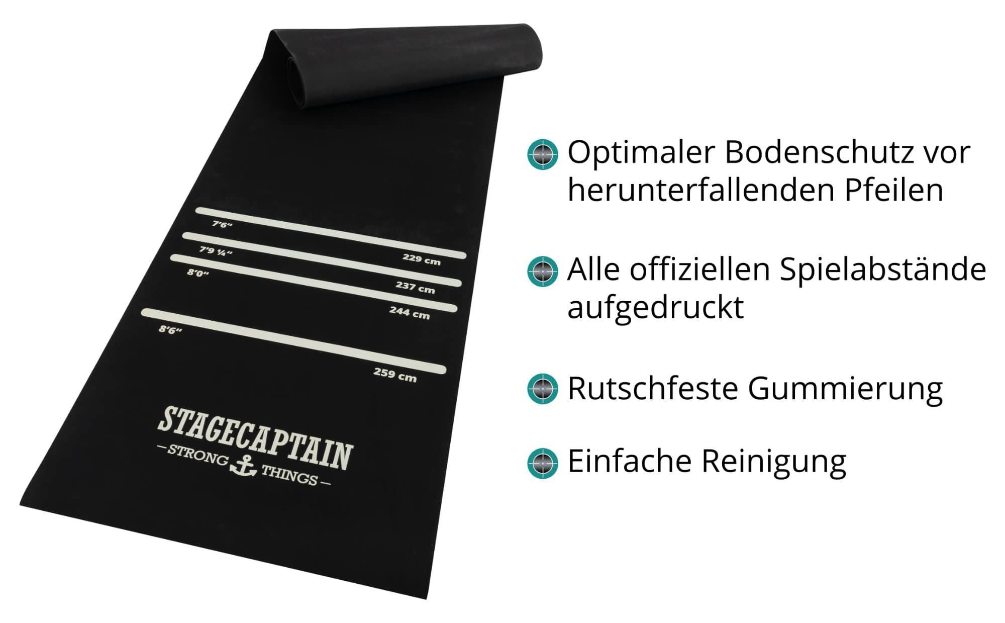 Stagecaptain Dartmatte DM-300 Dart-Bodenschutzmatte mit Oche (Dartteppich, 1-St., mit Abstandsmarkierungen), aufgedruckten Abwurflinien, Rutschfest, Länge: 3m