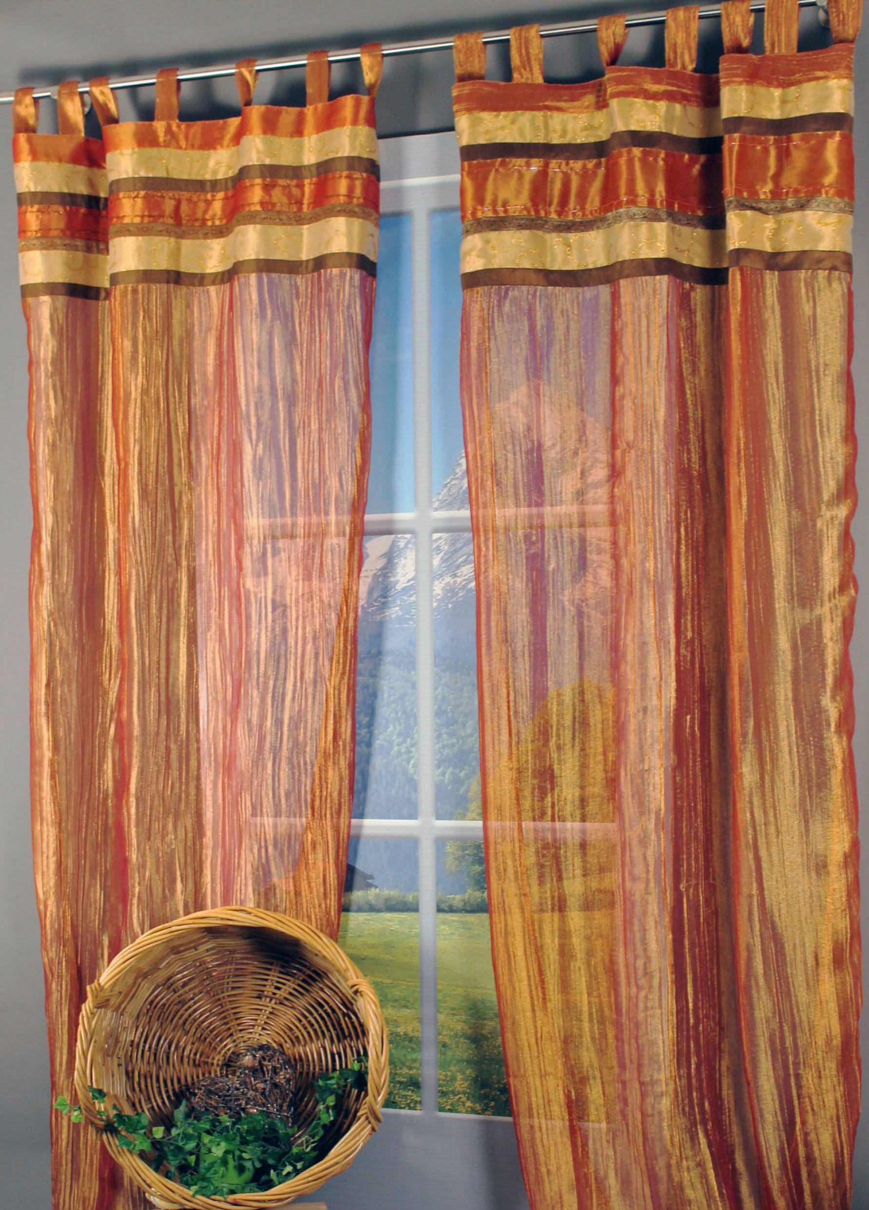 Gardine Lungernsee, HOSSNER - ART DECO, (1 St), HOME OF Schlaufenschal transparent, Schlaufen mit Brokat-Bordüre