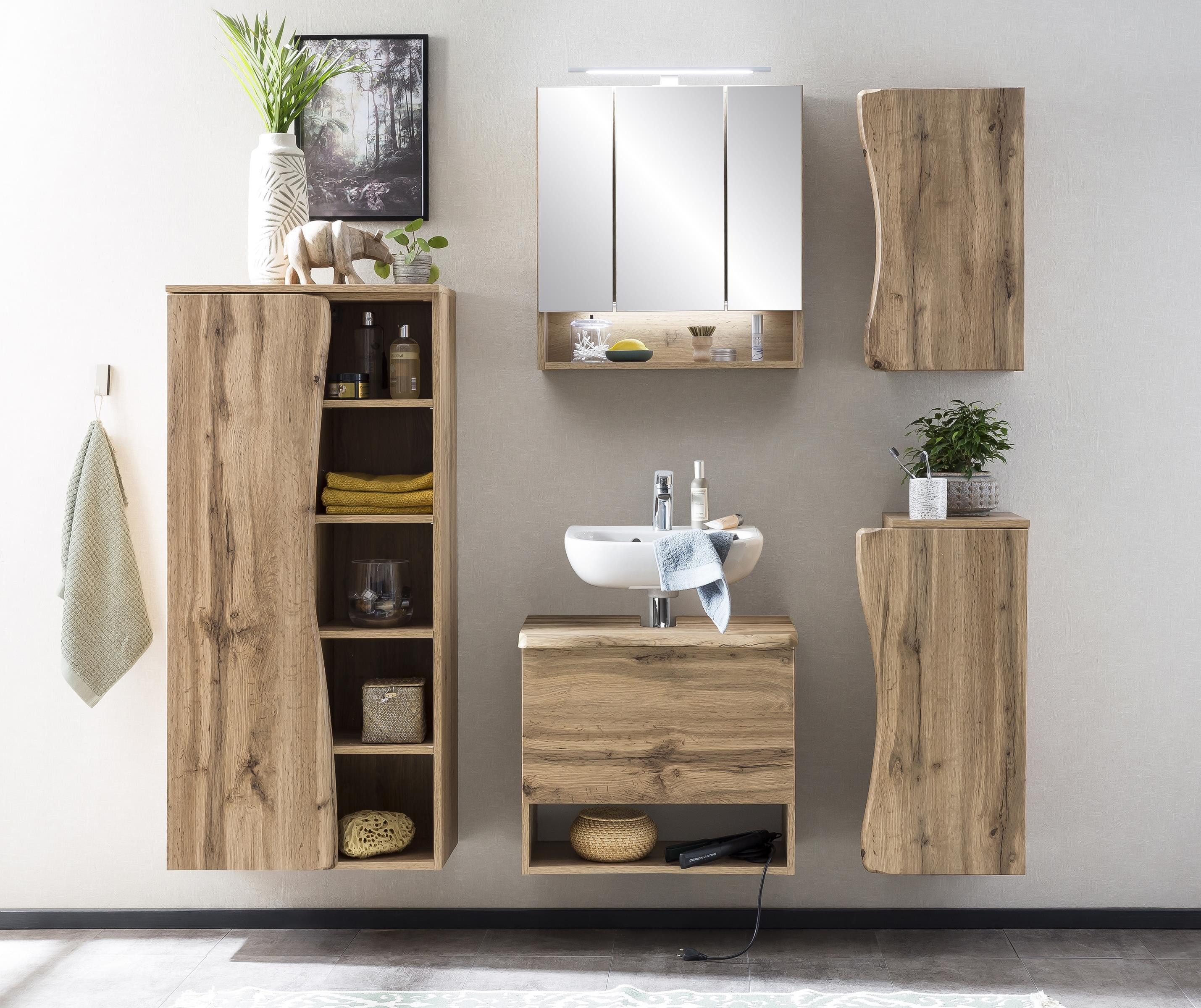 HELD MÖBEL Badezimmerspiegelschrank in wotaneiche mit 3 Türen und 6 Einlegeböden (B/H/T: 60x64x20 cm)