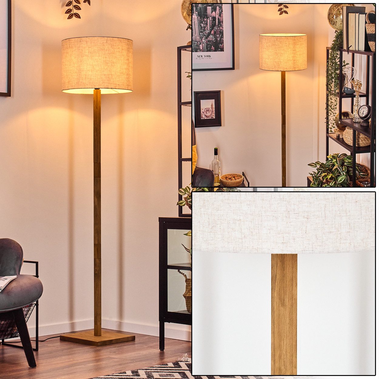 hofstein Stehlampe Stehlampe mit Holzfuß und Schirm aus Stoff, ohne Leuchtm günstig online kaufen