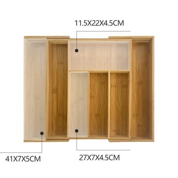 WAOHO Besteckkasten Besteckkasten Bambus, erweiterbarer Küchenschublade, 5 - 7 Fächer