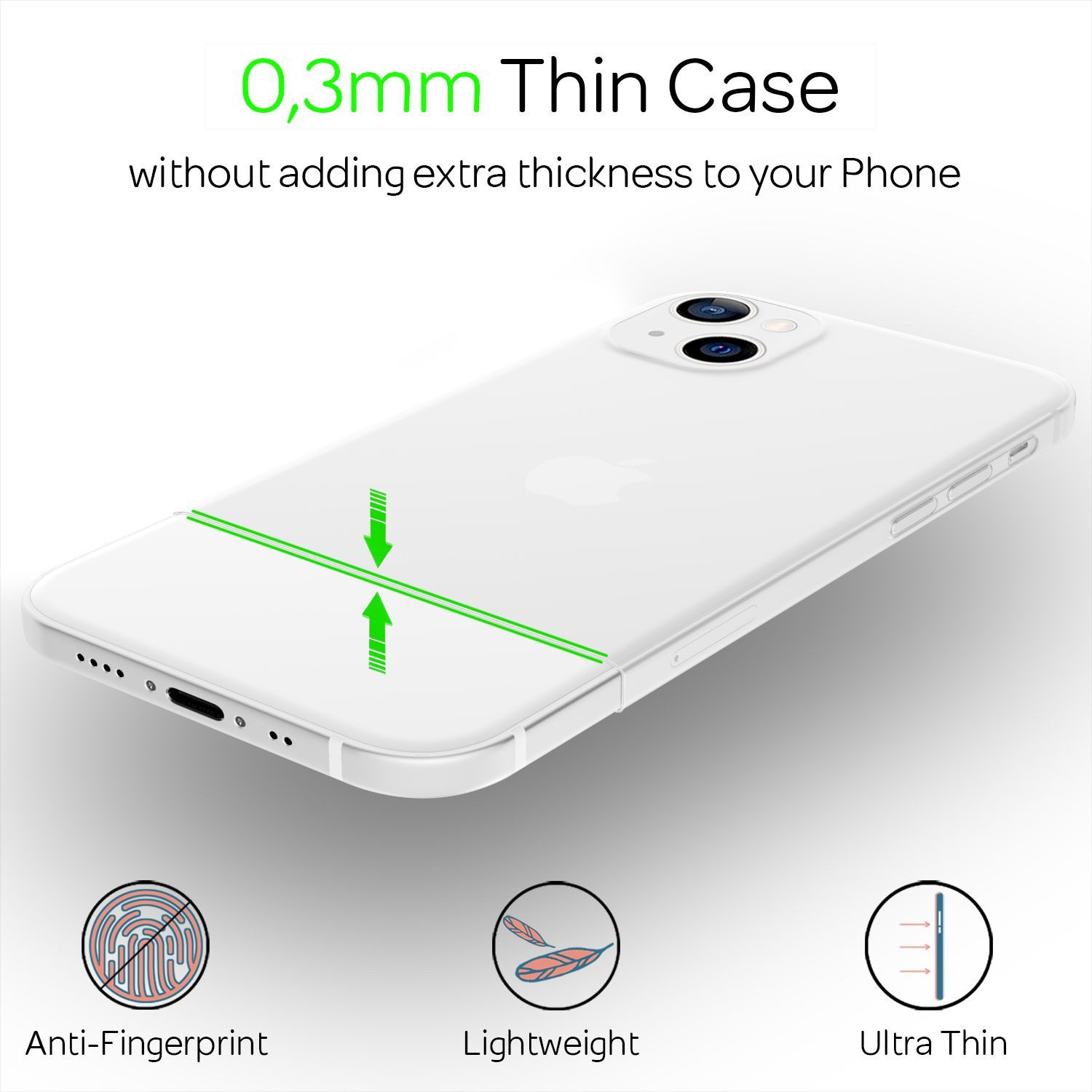 Nalia Smartphone-Hülle Apple iPhone 13 Mini 13,7 cm (5,4 Zoll), Extrem Dünnes Mattes Hardcase / 0,3mm Schlanke Hülle / Durchscheinend