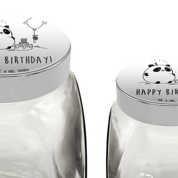 Mr. & Mrs. Panda Vorratsglas L 870ml Panda Geburtstag - Weiß - Geschenk, Gewürzdose, Küchenorganiz, Premium Glas, (1-tlg), Vielseitig einsetzbar