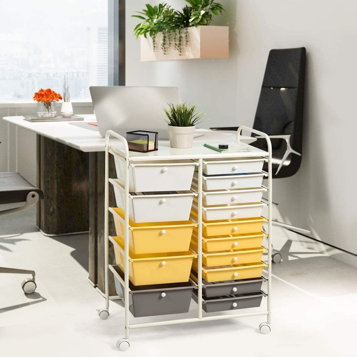 COSTWAY Rollcontainer, Bürocontainer mit 15 stapelbaren günstig online kaufen