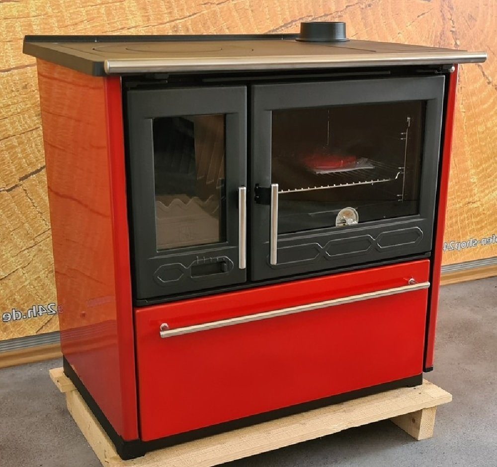 Plamen Festbrennstoffherd Holzherd 850 rot, rechte Version, 8,00 kW