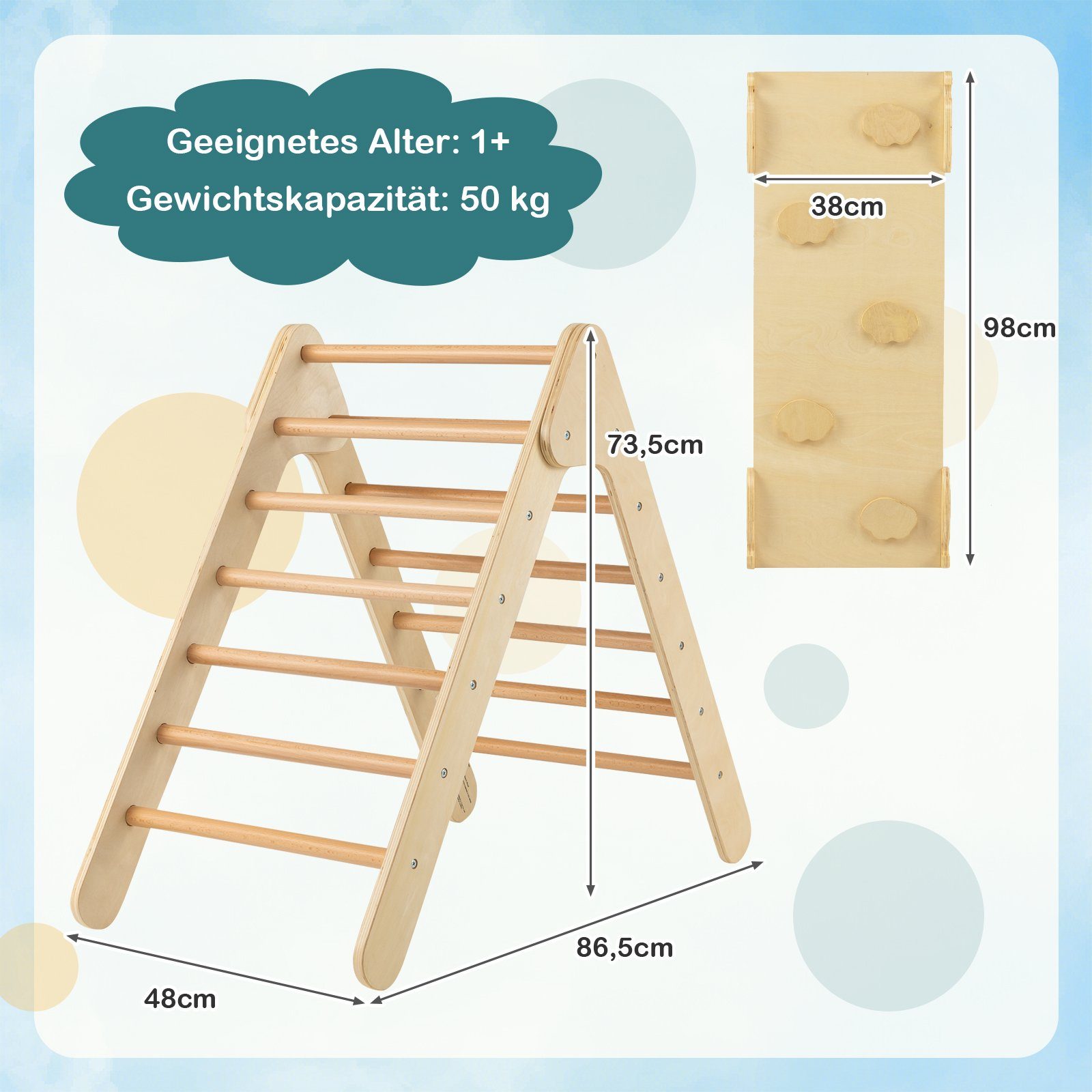  COSTWAY Klettergerüst 3 in 1 Kletterdreieck, mit Rampe, aus Holz Bildidee 