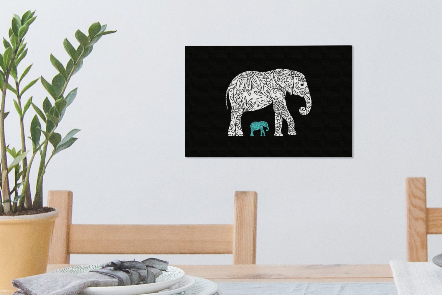 OneMillionCanvasses® Leinwandbild Elefant - Leinwandbilder, (1 - Wandbild Blumen Aufhängefertig, Pflanzen, Wanddeko, cm 30x20 St)