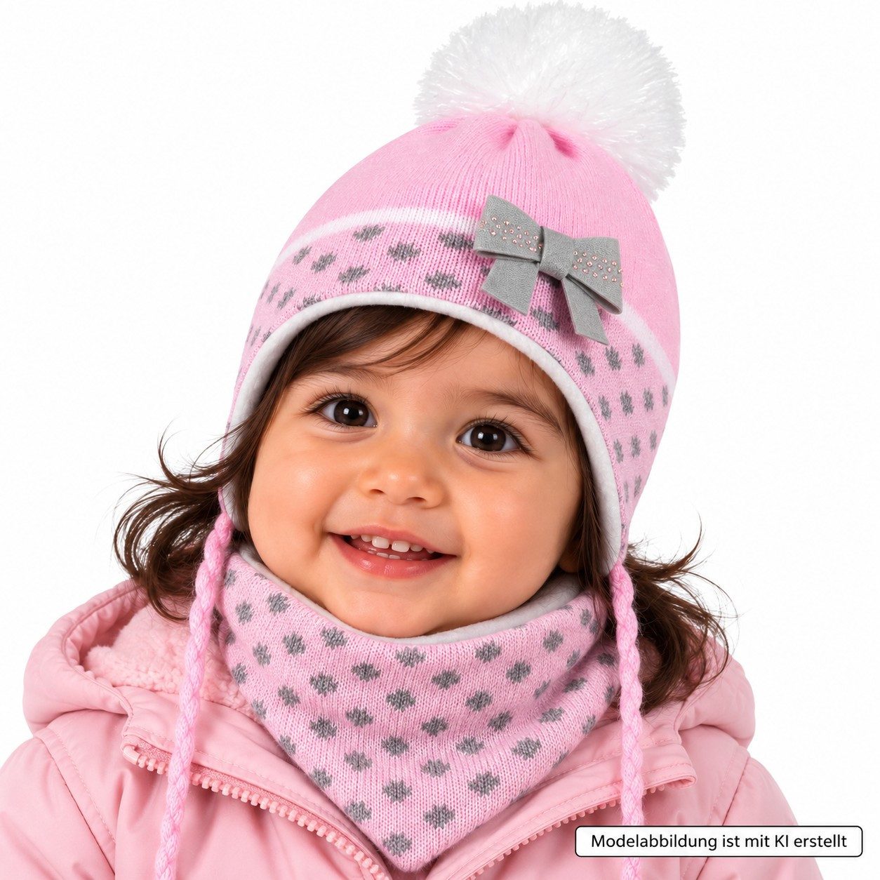 Smarilla Mütze & Schal Babymütze Wintermütze Mütze Schal Dreiecktuch Winterset Bindebänder