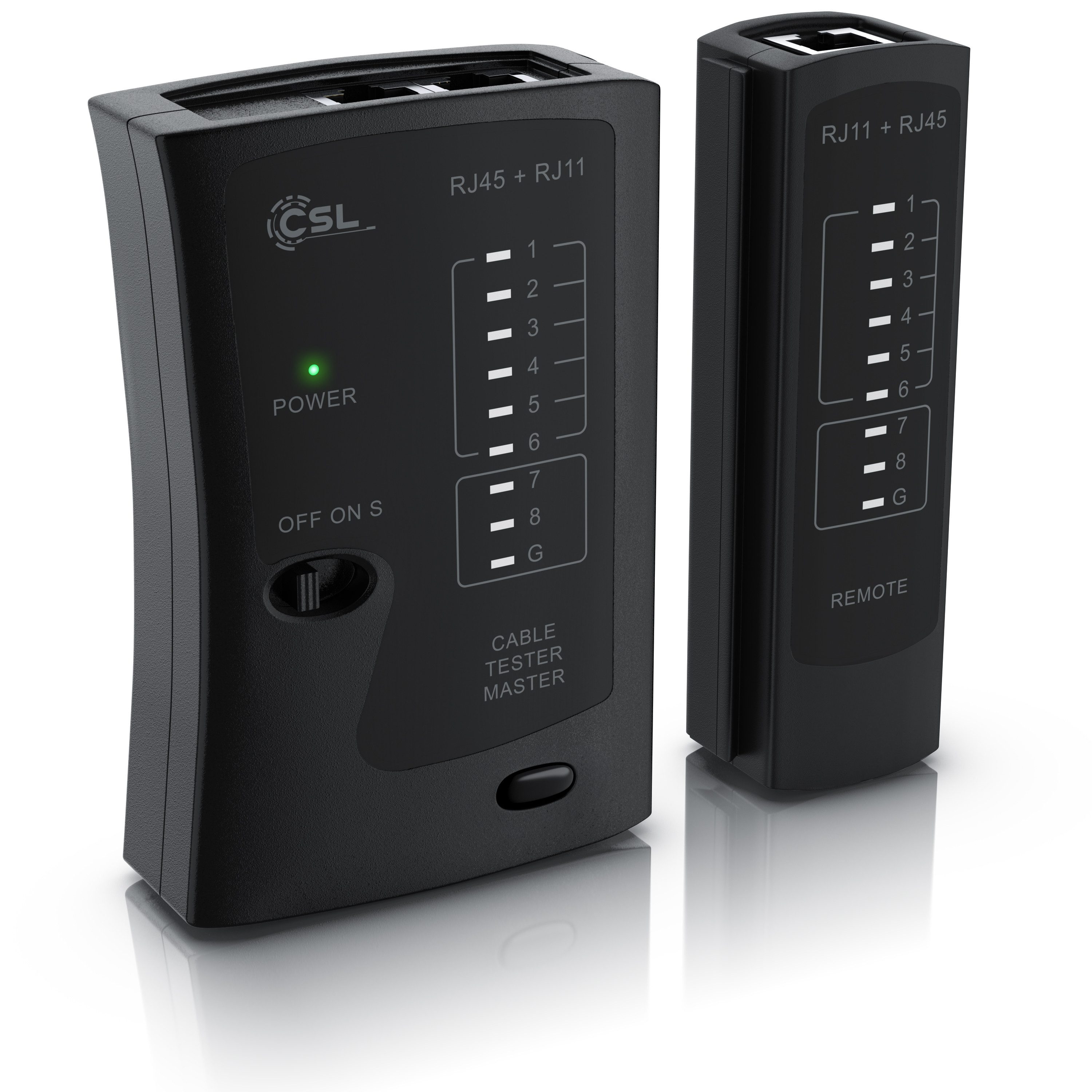 CSL Kabeltester für RJ45 & RJ11 Kabel, Leitungen in Böden, Wänden & Decken Netzwerk-Adapter RJ-45 (Ethernet) zu 2x RJ11, 2x RJ45, Patchkabel Tester, Leitungstester, LAN Network Cable Tester