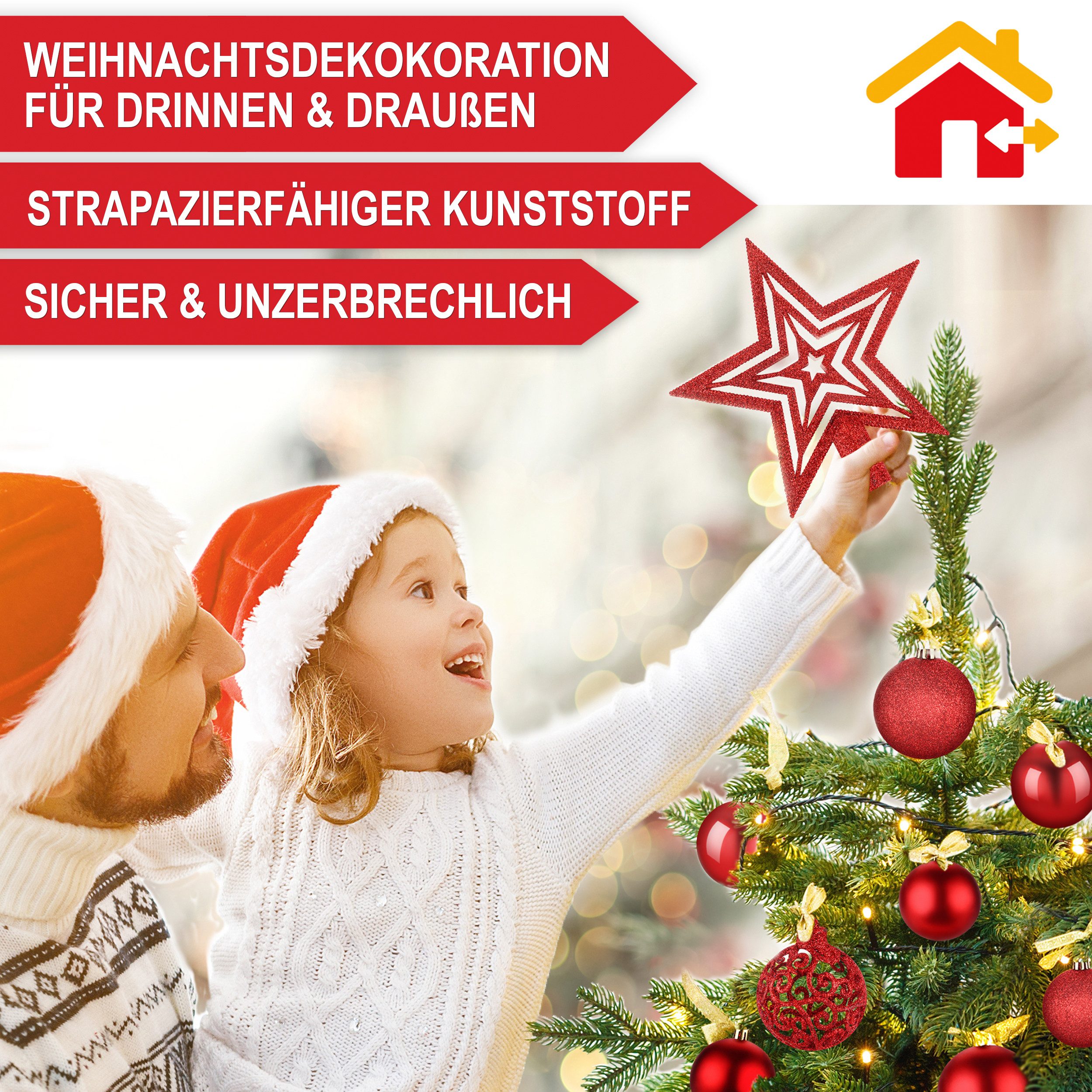 Onbest Weihnachtsbaumkugel Weihnachtskugeln 128-teiliges Set PLUS 5x Karten & 1x Baumspitze, in 3 Größen, 3 Designs, Weihnachtsschmuck Weihnachtsdeko