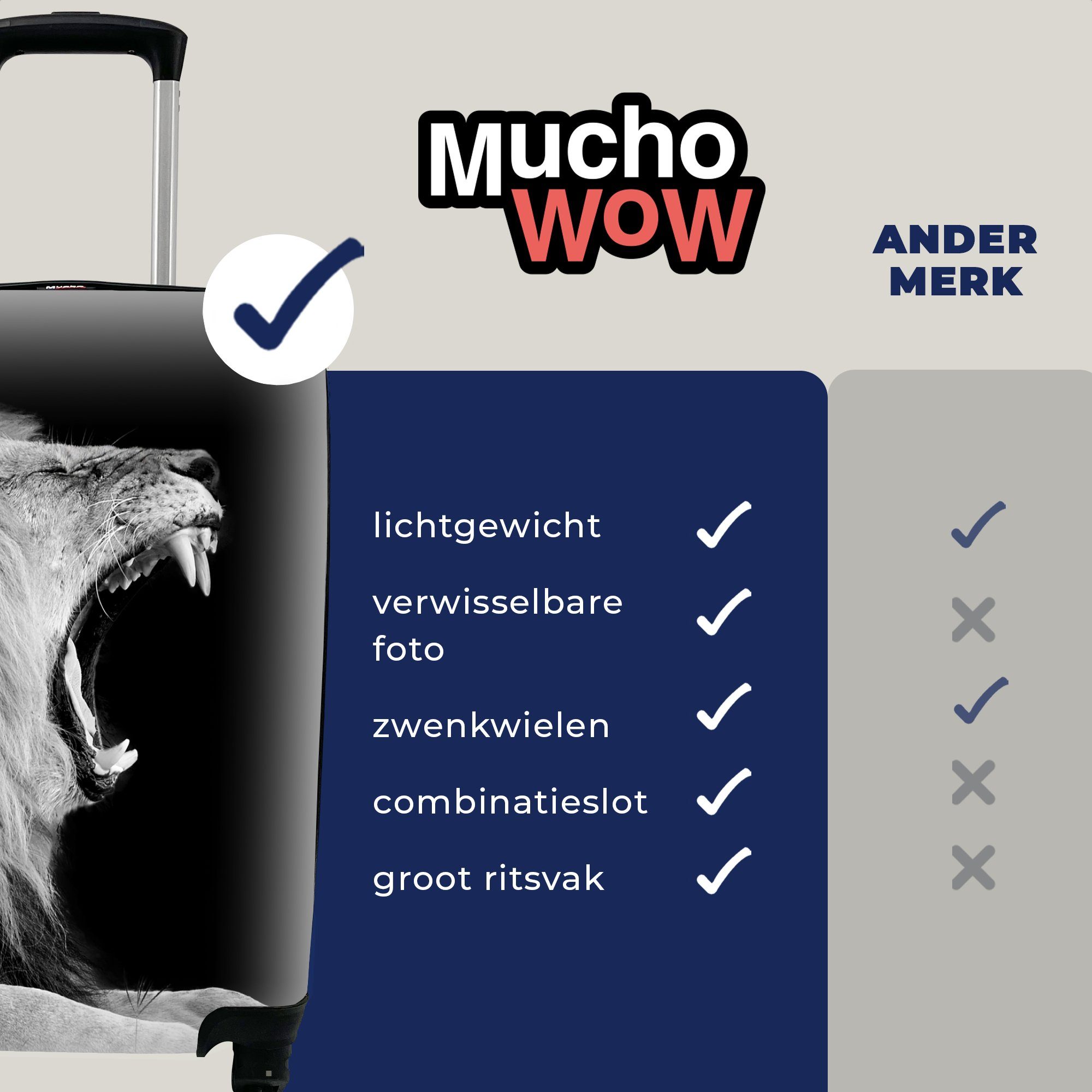 - Trolley, Weiß, Gras mit rollen, MuchoWow Schwarz Ferien, Reisetasche - Handgepäckkoffer 4 - Rollen, Wildtiere Reisekoffer Handgepäck Löwe für -