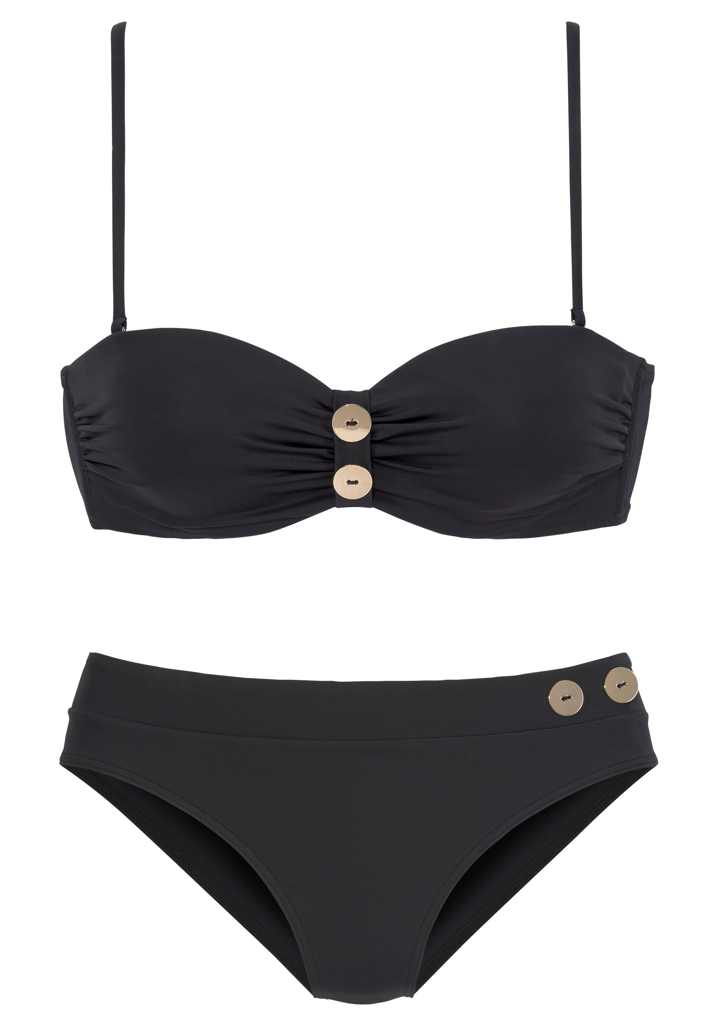 Bügel-Bandeau-Bikini schwarz Zierknöpfen mit edlen Vivance