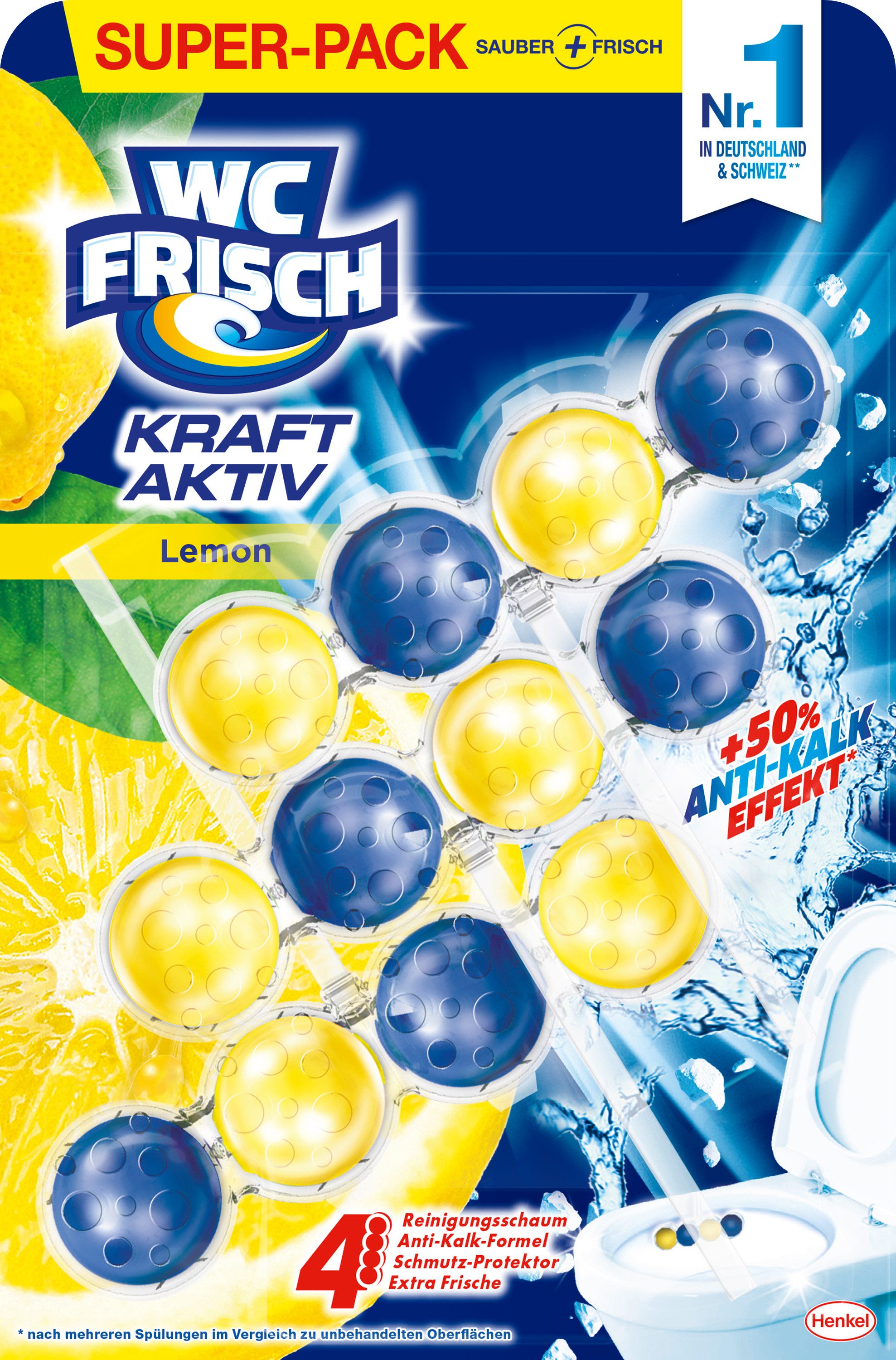 WC Frisch Kraft-Aktiv Duftspüler Lemon WC-Reiniger (Triopack, [3-St. Klosteine mit + 50% Anti-Kalk Effekt)
