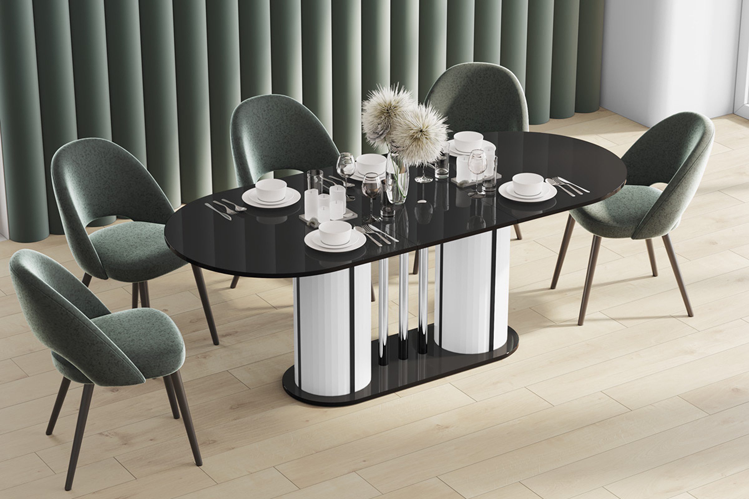 designimpex Esstisch Design Esstisch HCE-111 Oval Hochglanz ausziehbar Tisch Esszimmer rund