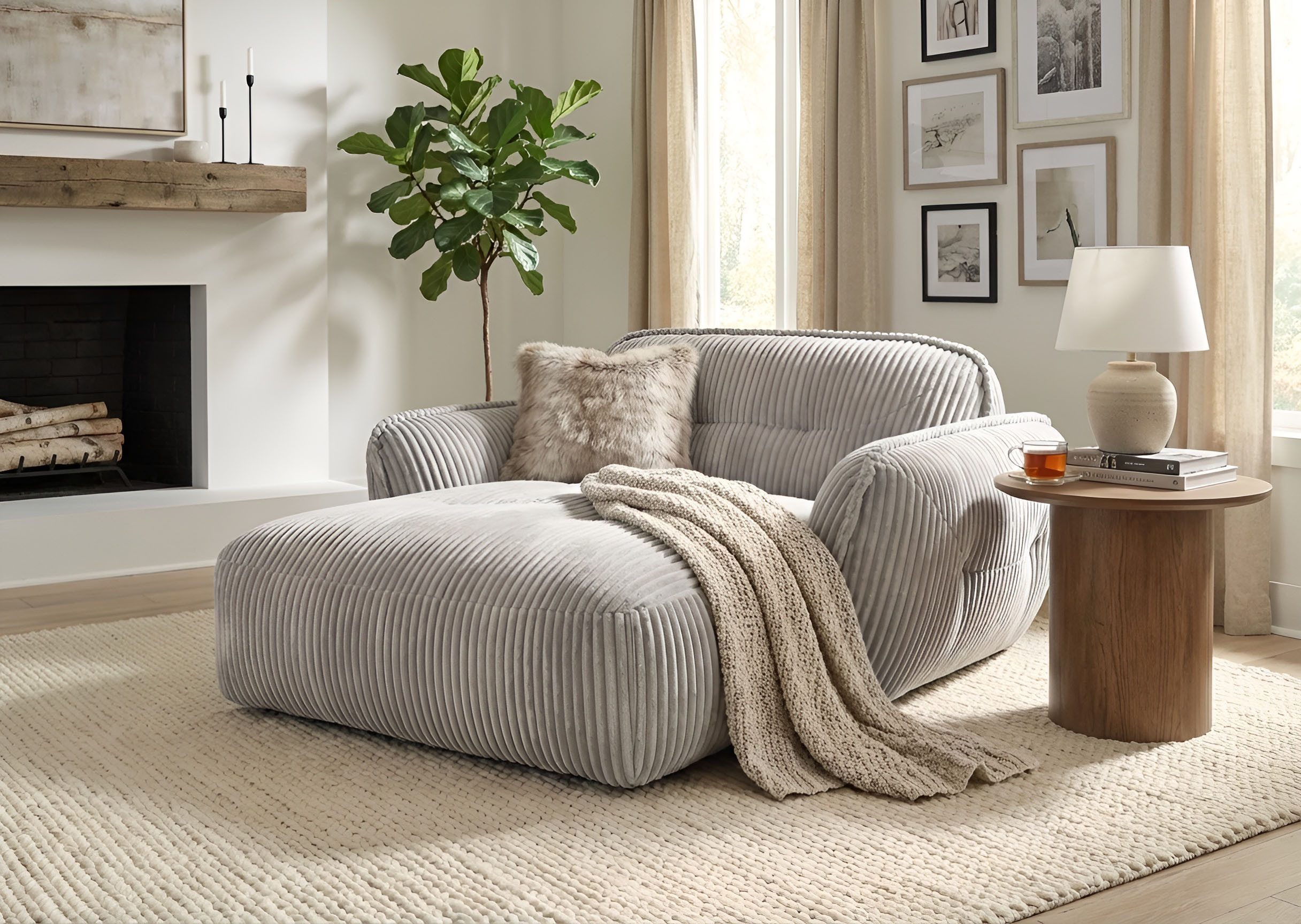 TRENDMANUFAKTUR Chaiselongue Be Fluffy, mit Rundumbezug, Loveseat mit moderner breiter Kedernaht, mit softem Sitzkomfort, in hochwertigem Breitcord mit weicher Haptik