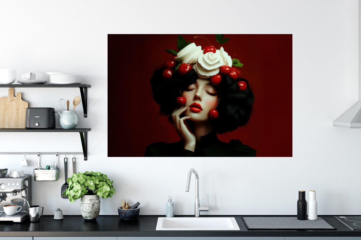 MuchoWow Wandsticker Frau - Kirschen - Schlagsahne (1 St), Wanddeko, Aufkleber, Wandtattoo, 120x80 cm
