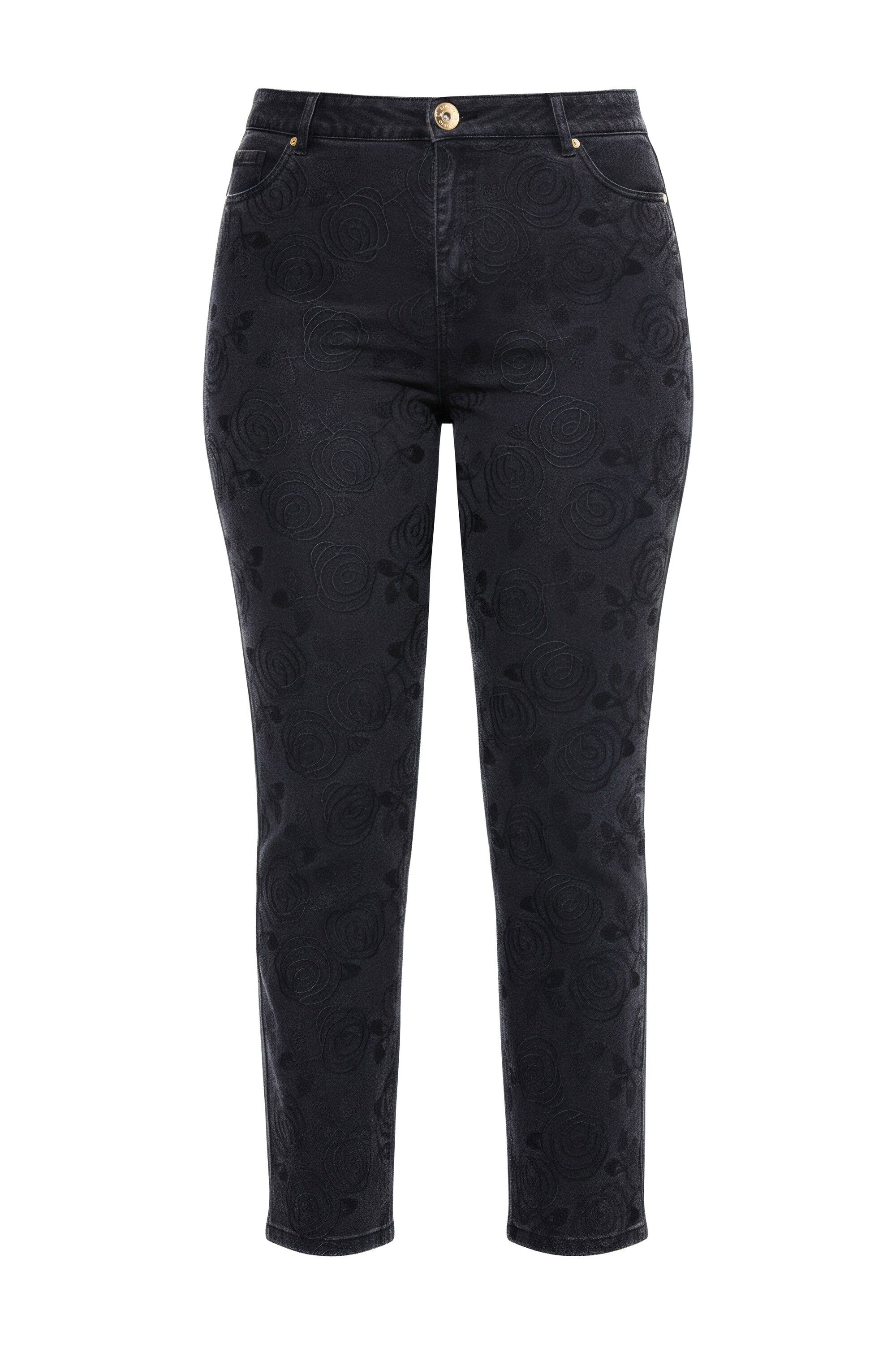 Studio Untold Röhrenjeans Mom-Jeans Flower-Stickerei vorne 5-Pocket
